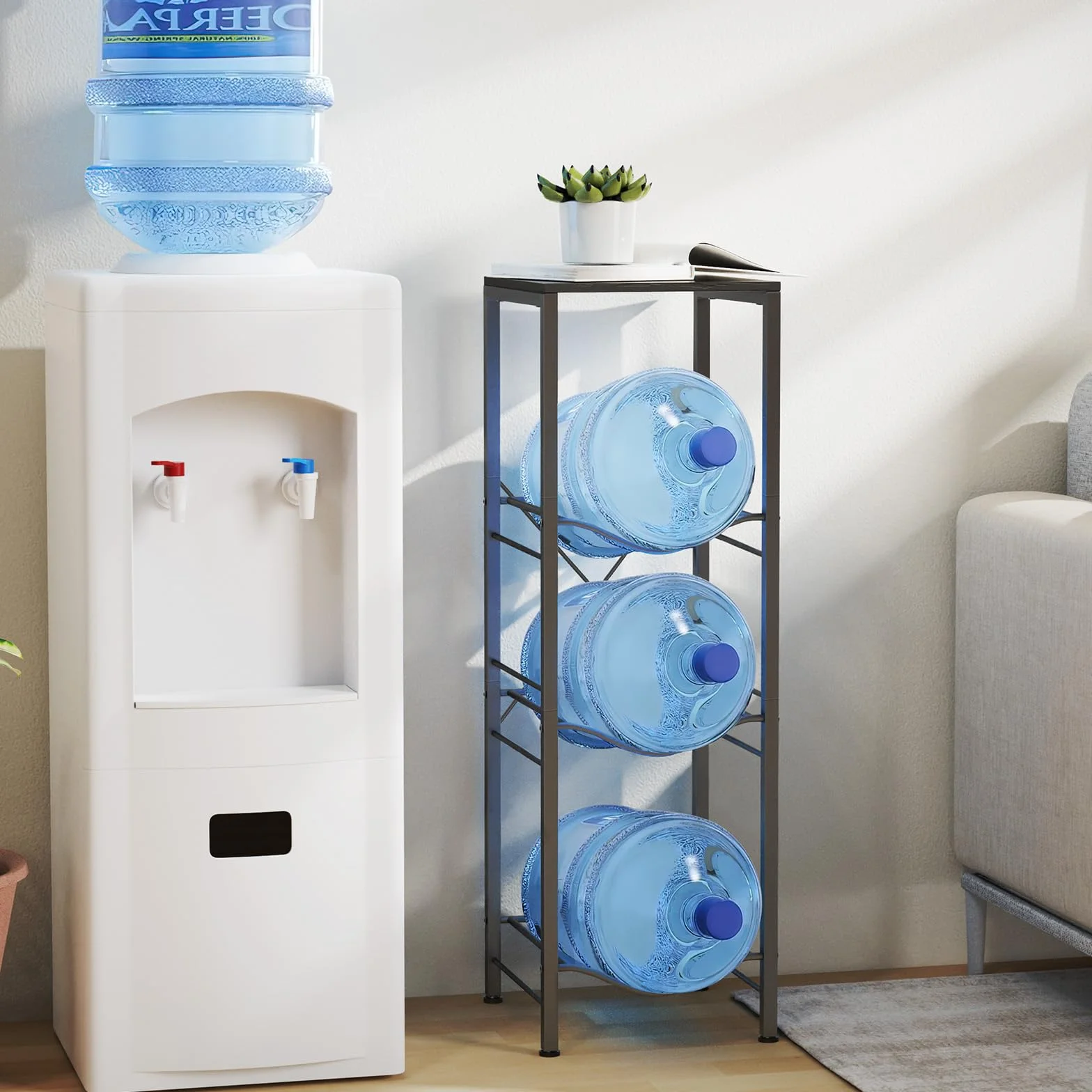 Soporte para Jarra de Agua de 3 Niveles y 5 Galones, Estante Desmontable Negro para Cocina