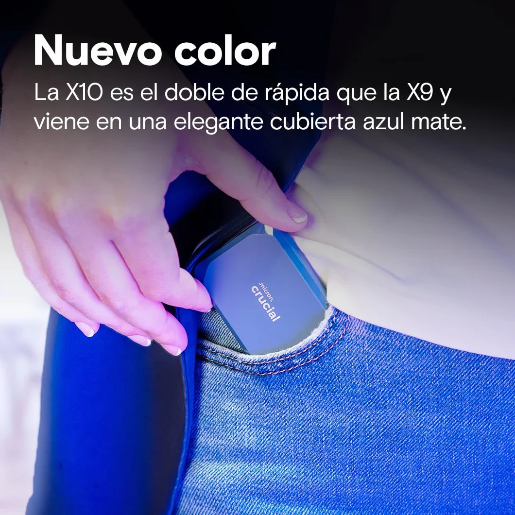 Crucial X10 2TB SSD Externo Portátil, hasta 2100MB/s, USB-C 3.2 Gen2, Clasificación IP65 de resistencia al agua y al polvo, Disco Duro Sólido Externo, Azul Mate - CT2000X10SSD9-02