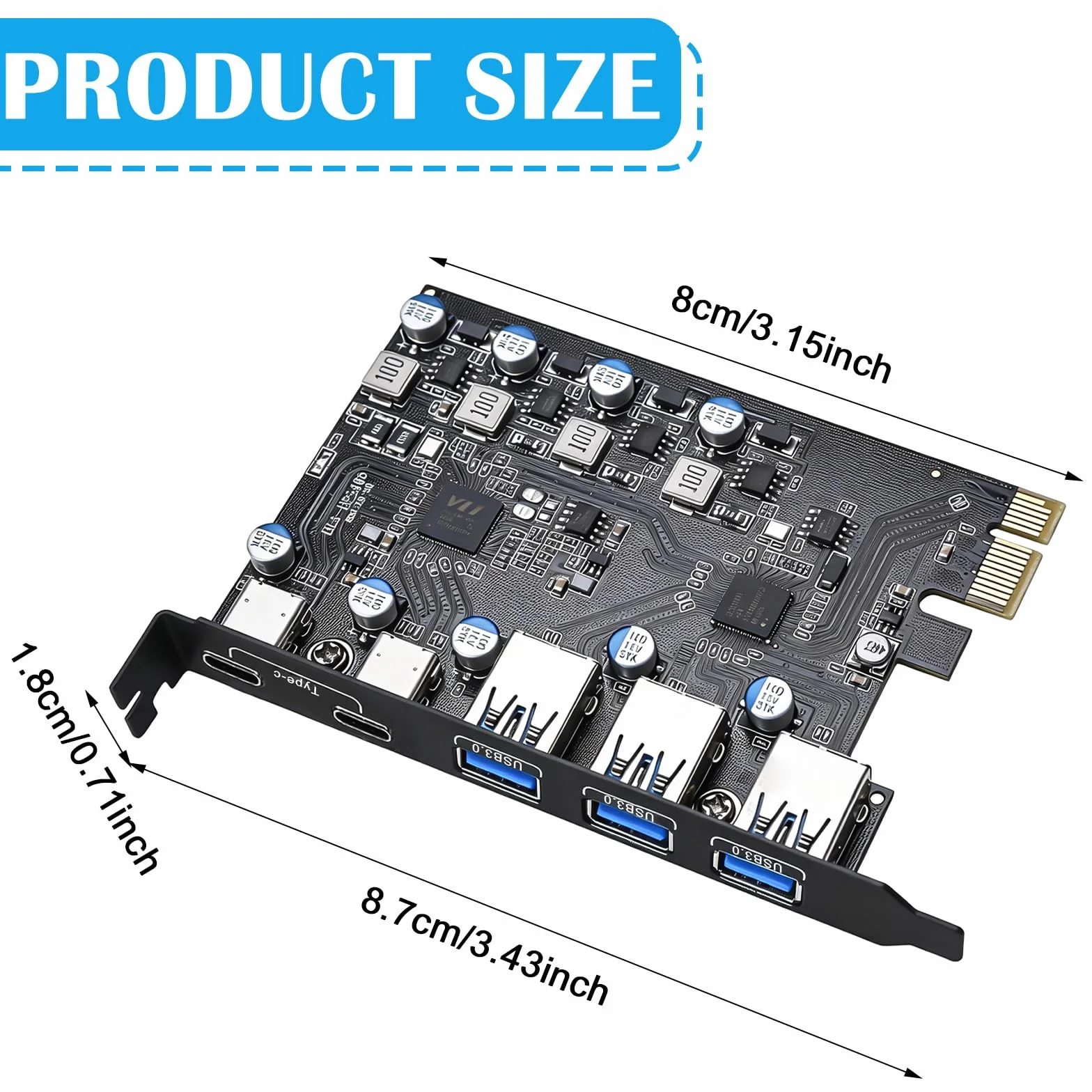 Tarjeta PCIe USB de 5 puertos Power Delivery, 2 x USB tipo C, 3 x USB tipo A, USB 3.0 5 Gbps, tarjeta de expansión PCI Express PCI Express tarjeta de expansión USB para PC de escritorio
