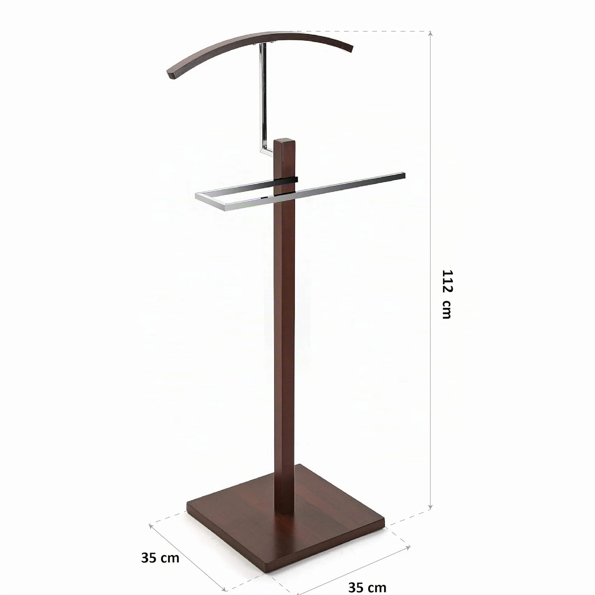 Versa Wengue Galán de Noche Moderno Multifuncional 2 Perchas Colgadores Ropa Hombre Mujer 112x35x35 cm Madera Metal Marrón