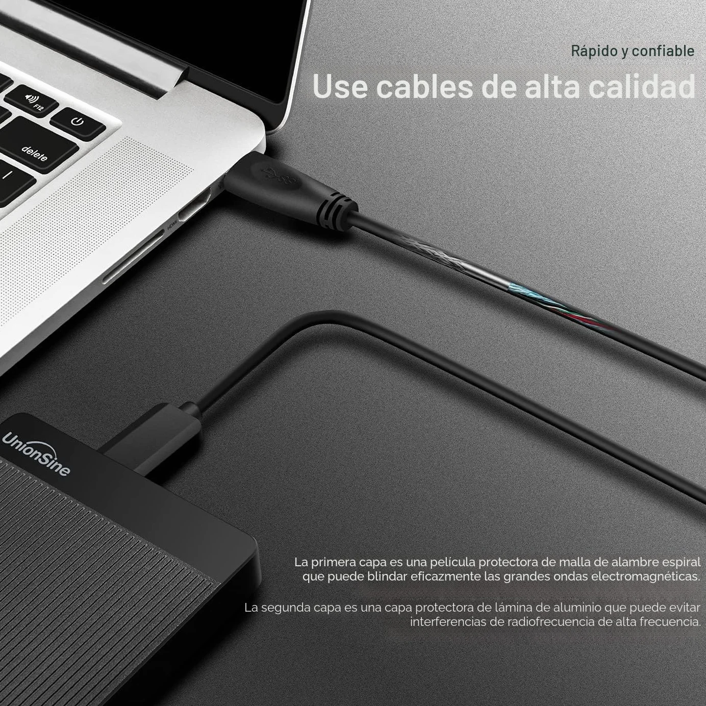 UnionSine Disco Duro Externo 500GB 2.5" USB3.0 Ultra Slim Portátil HDD Negro