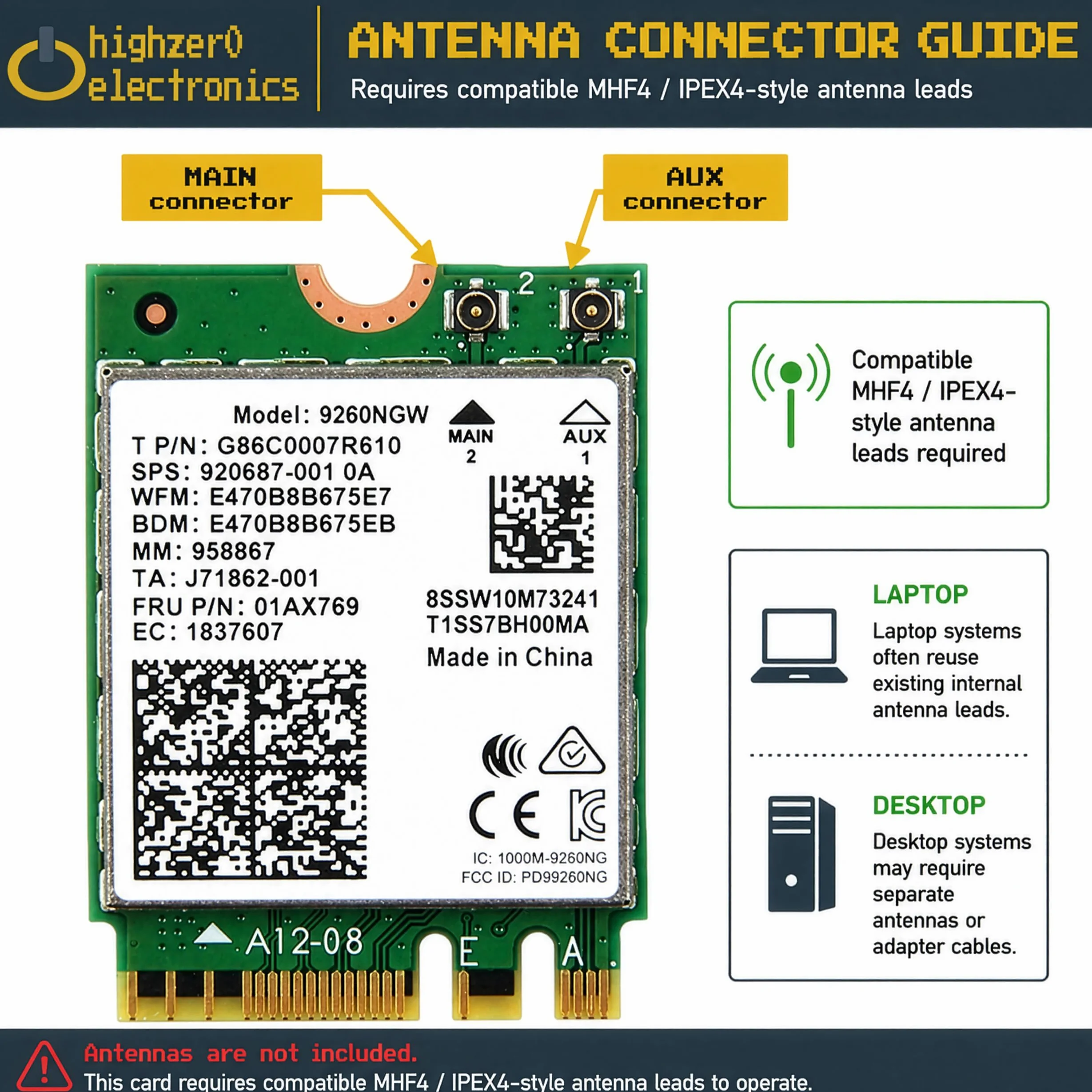 AC 9260 802.11ac M.2 Bluetooth 5.1 Legacy Network Card | WiFi 5 up to 1.73Gbps, MU-MIMO | Compatible with Intel, AMD, Linux & Windows 10/11 | 9260NGW WiFi Adapter