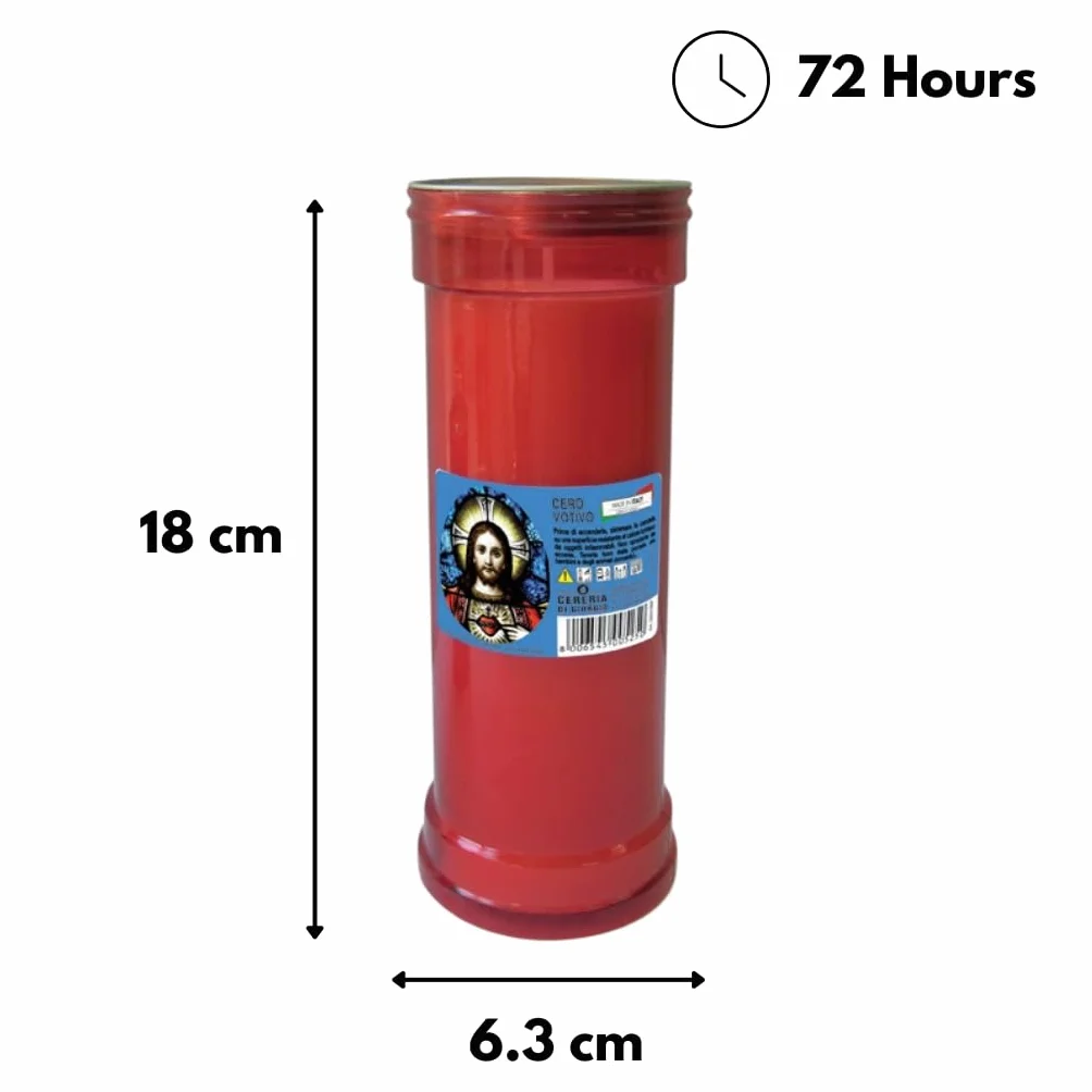 Cero votivo modelo P50 Rojo Diámetro 6,3 cm altura 18 cm Cereria Di Giorgio
