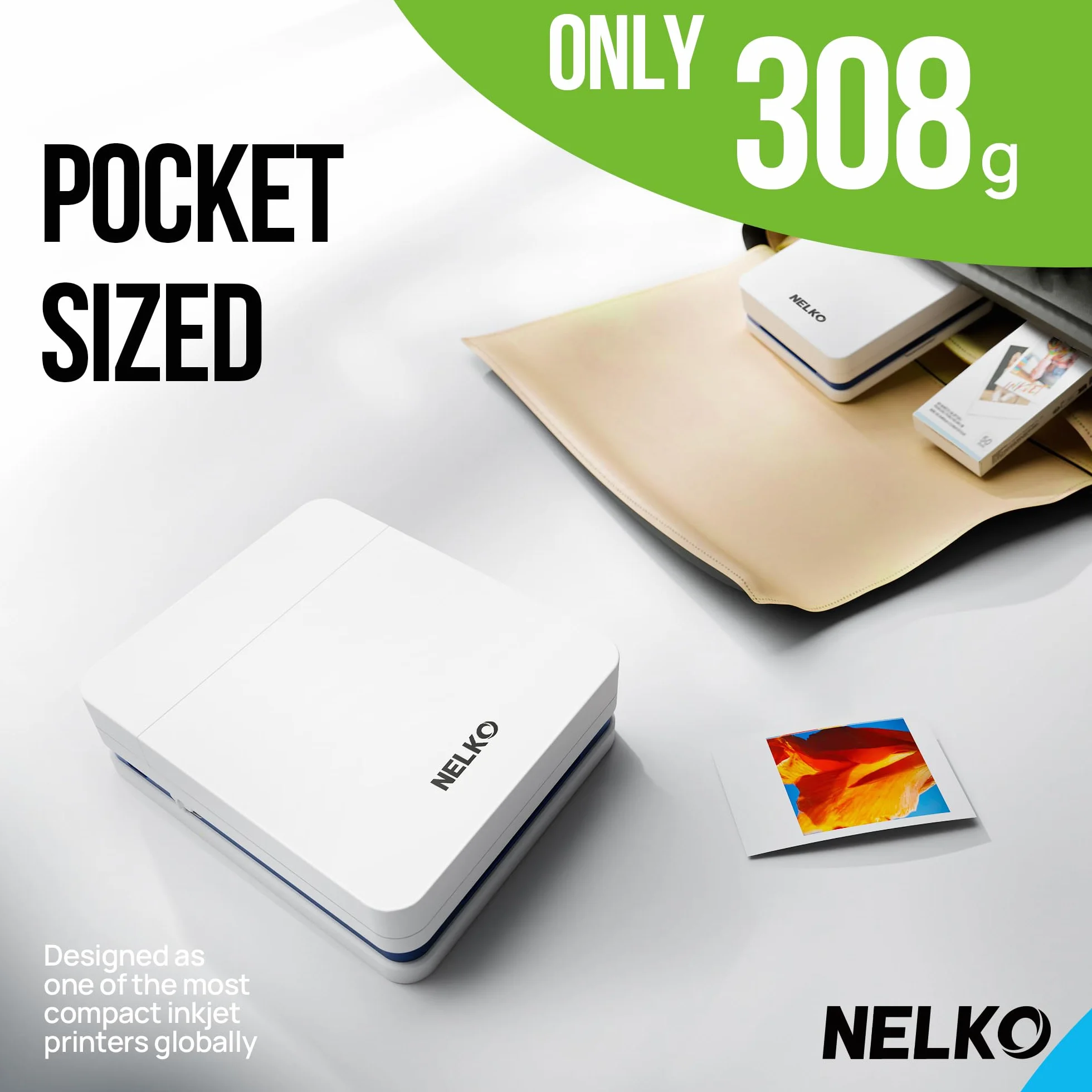 Nelko PP01 - Impresora fotográfica portátil con 100 hojas de papel y cartucho de tinta, impresión instantánea de fotos para iOS/Android, mini impresora de tamaño de bolsillo con aplicación de edición
