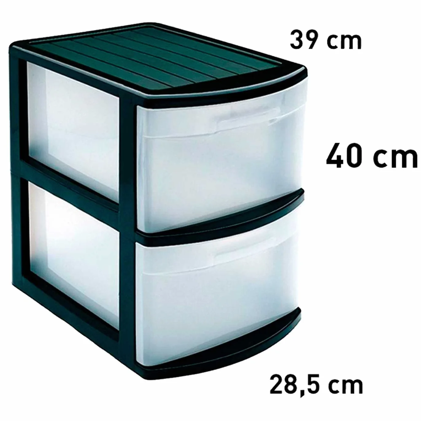 Tradineur Cajonera Tamesis 2 cajones Plástico Negro 40 x 28,5 x 39 cm