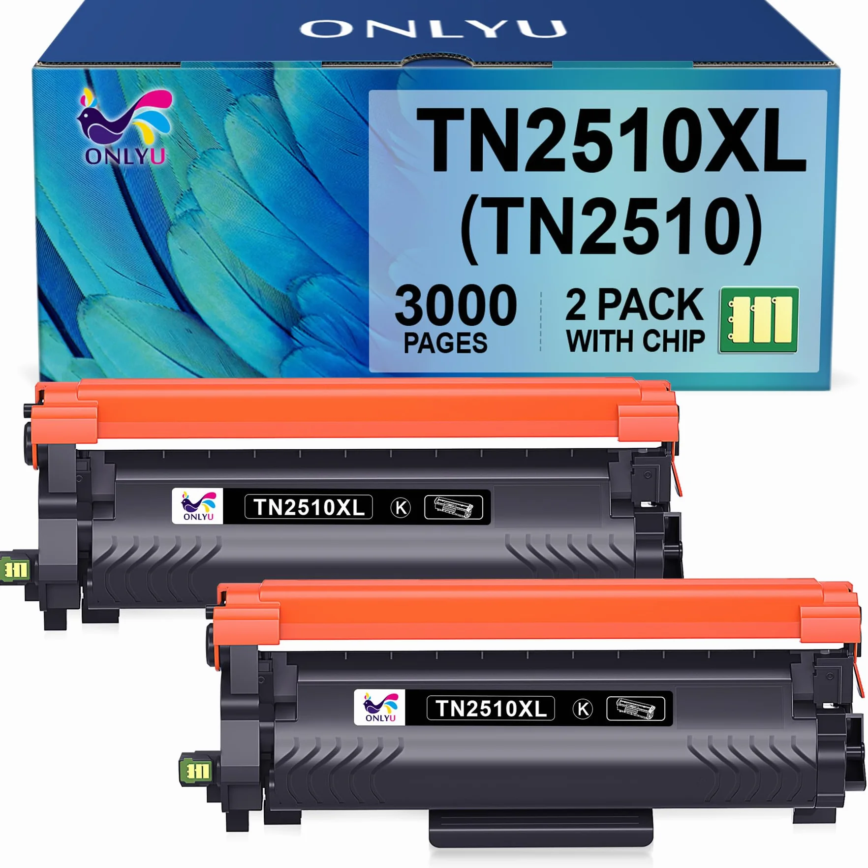 ONLYU TN2510 TN2510XL TN 2510XL TN-2510 XL HL-L2400DWE HL-L2400DW Toner | Compatible con Brother HL-L2445DW DCP-L2627DWE MFC-L2800DW DCP-L2660DW DCP-L2665DW MFC-L2827DWXL MFC-L2860DWE (2 Negro)