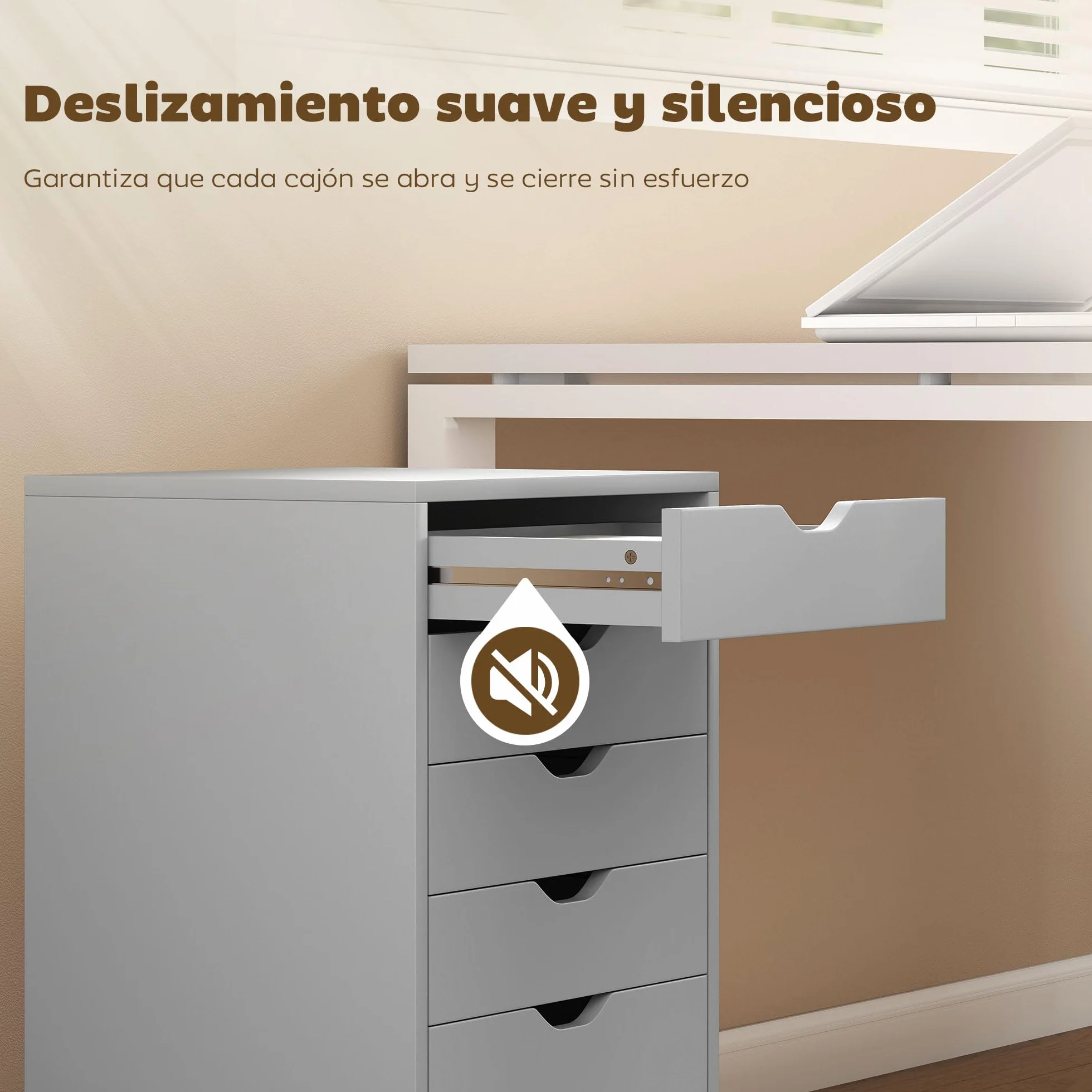 HOMCOM Cajonera Escritorio Archivador Móvil 6 Cajones Soporte Impresora Ruedas Gris