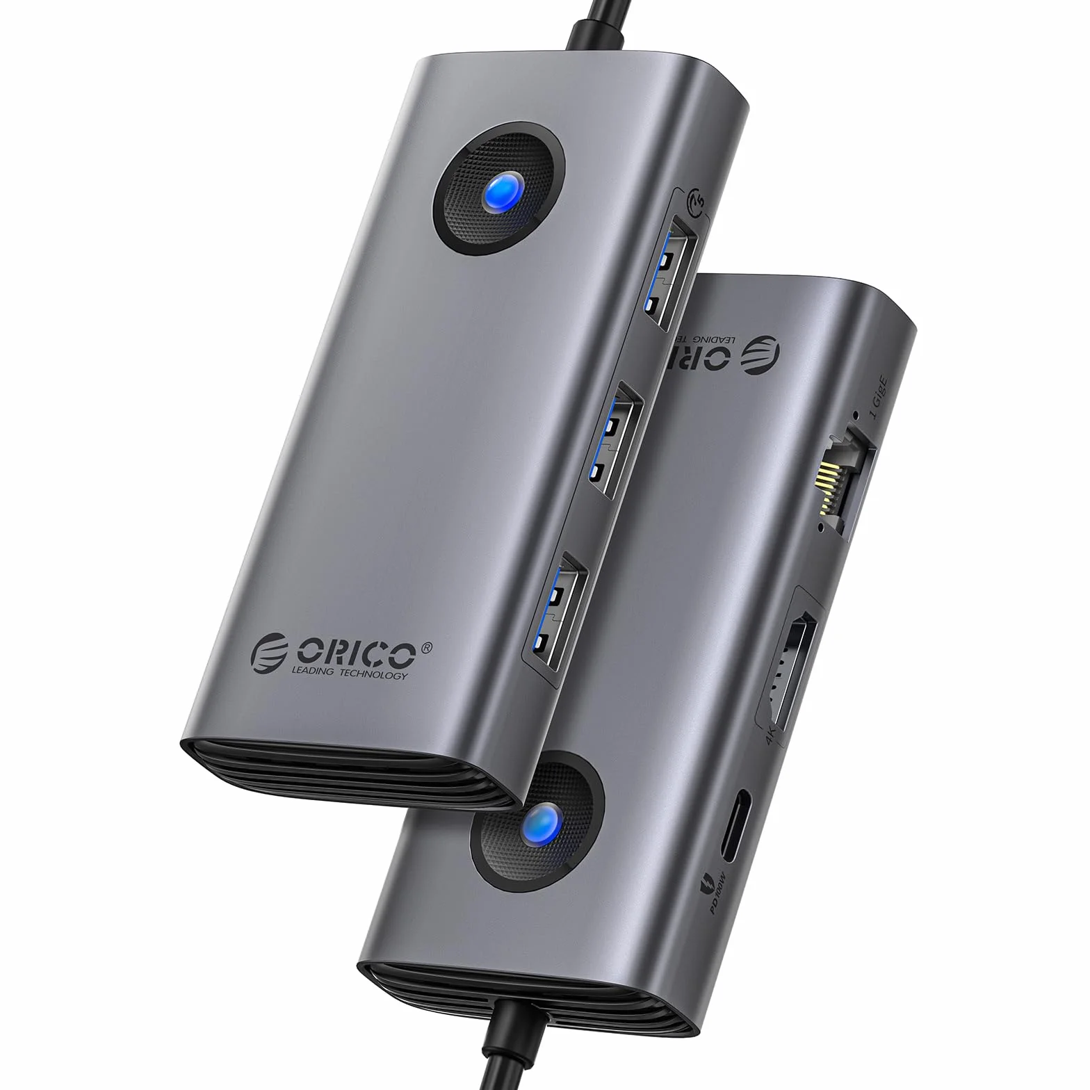 ORICO Docking Station, 6 EN 1 Hub USB C con HDMI 4K@30Hz + PD100W + 3 Puertos USB 3.0+Ethernet, Multipuerto USB 3.0 Adaptador Compatible con MacBook/DELL/HP/Surface