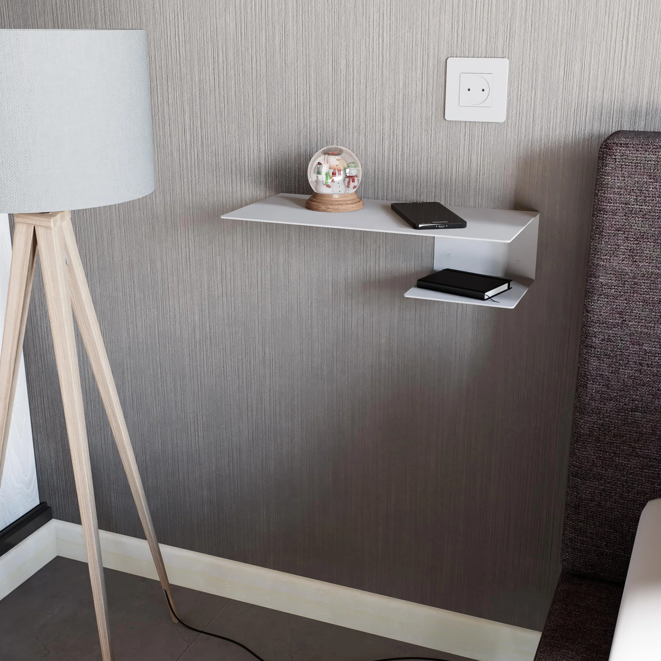 Mesillas de Noche Flotantes Metálicas Pack de 2 – Modelo Kyoto – Estanterías de Pared Modernas en Acero Pintado al Horno Negro/Blanco Fabricadas en España