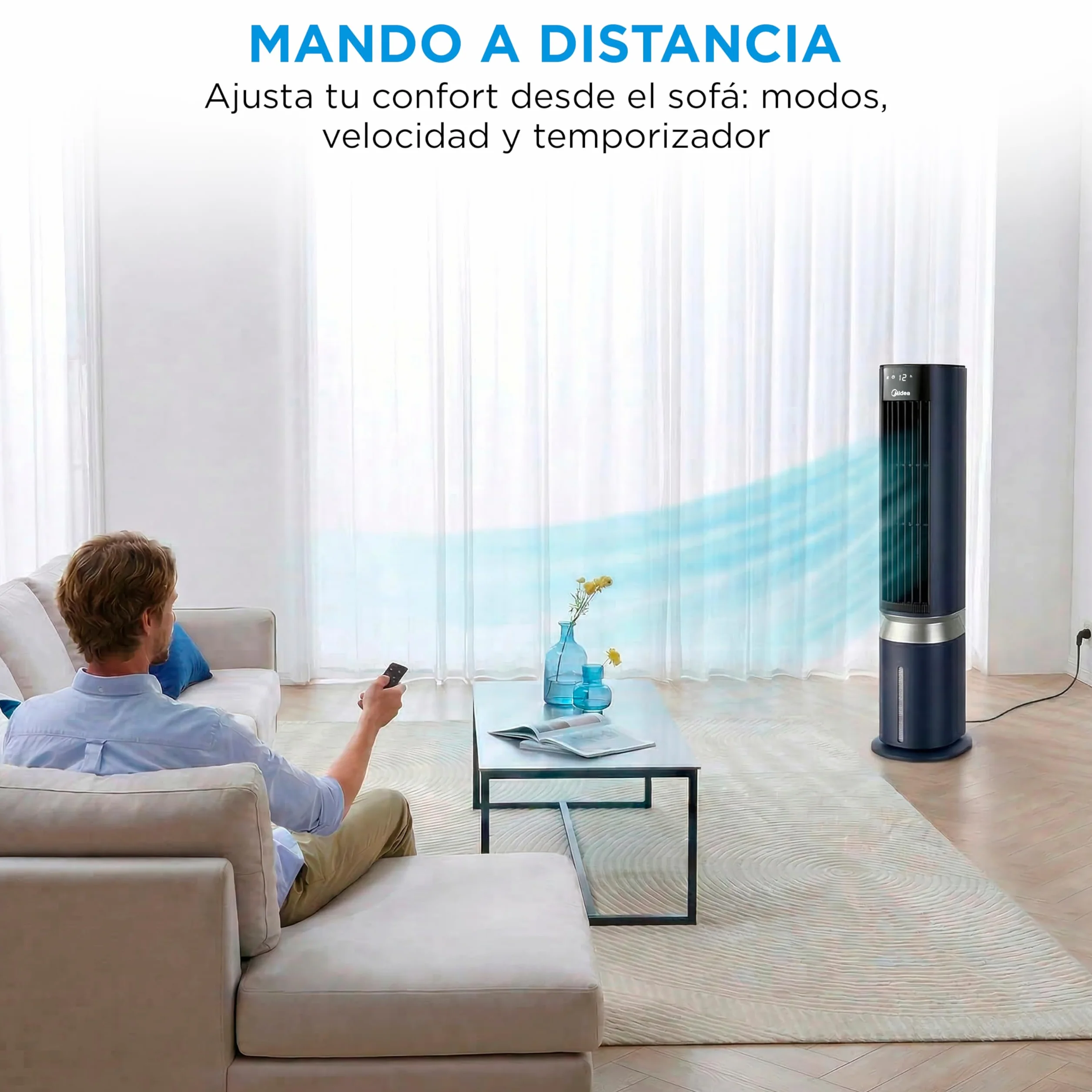 Midea Climatizador Evaporativo Portátil 3 en 1 7L con Mando a Distancia, Ventilador Enfriador Humidificador, 6 Velocidades, 5 Modos, Temporizador 12H, Oscilación 85º