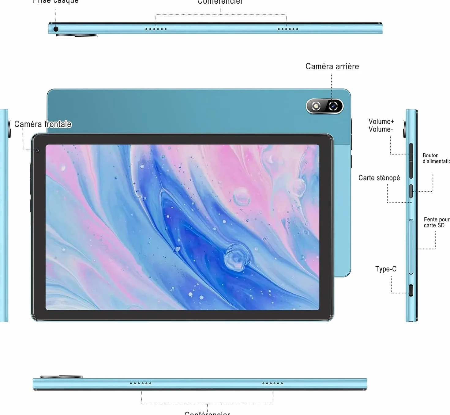 Tablet 10.36 Pulgadas Pantalla 64GB ROM + TF 1TB, Tableta Octa-Core 2.0 GHz / 8000 mAh / 8MP+5MP Macro/ 1340 * 800 Pixels / 5G WiFi/GPS, Tablet Funda Protectora - Azul