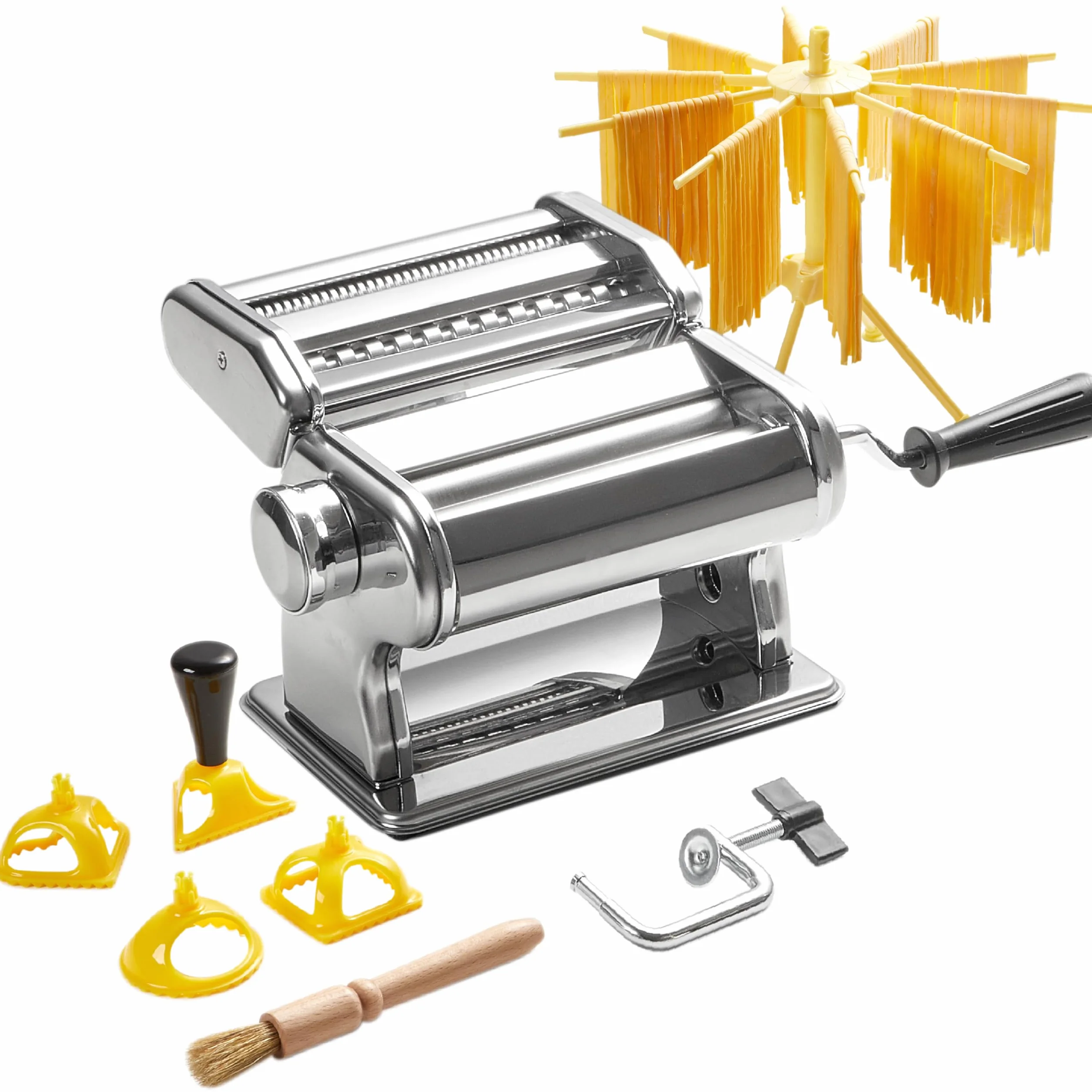 ROSSETTO Máquina de pasta manual acero inoxidable 9 grosores 2 anchos corte lasaña espaguetis fettuccine raviolis
