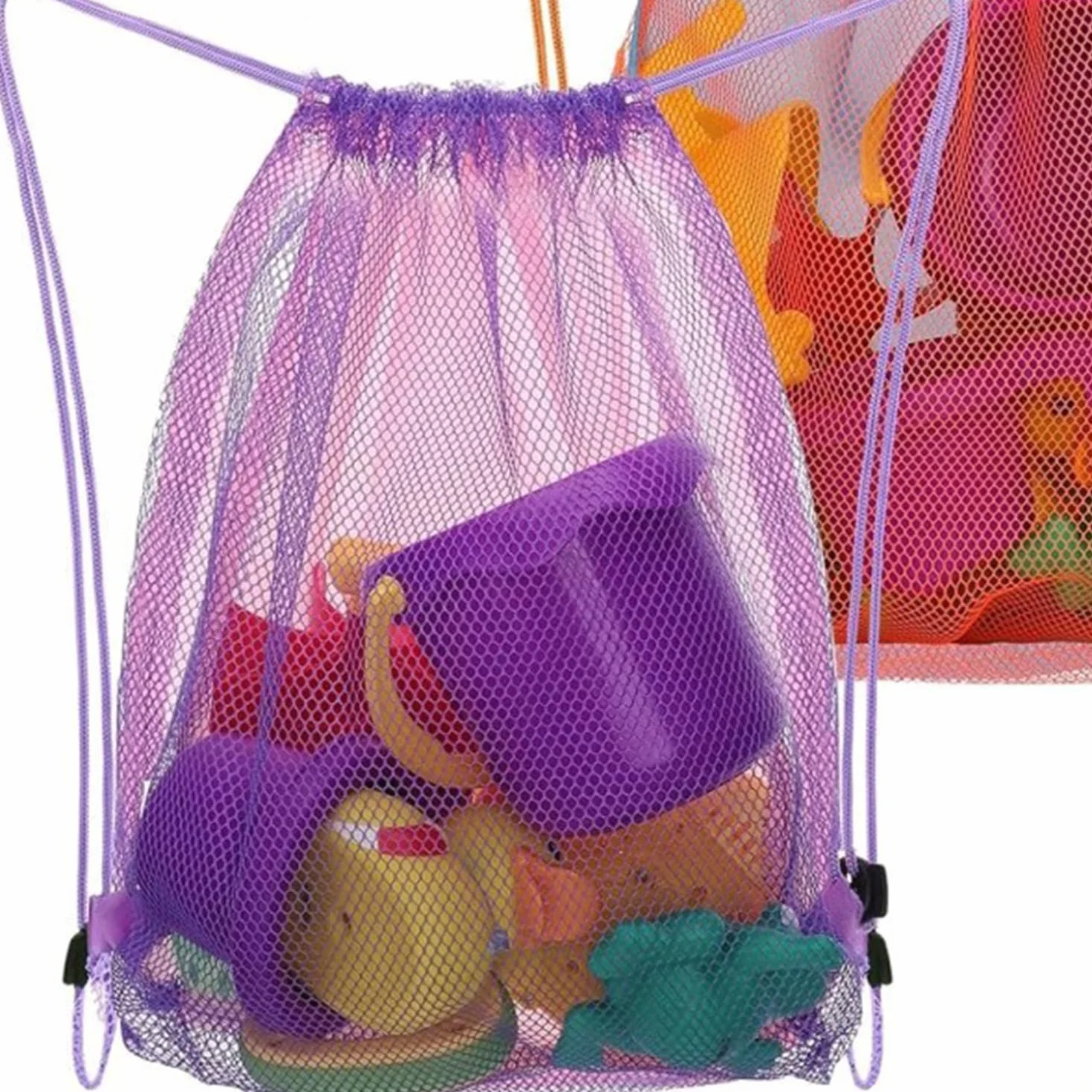 Bolsas de juguetes de playa para niños - Mochilas de malla con cordón para almacenamiento de arena, redes ligeras y duraderas