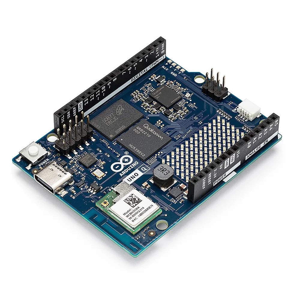 Arduino® UNO™ Q 4GB [ABX00173]- Placa Híbrida, microprocesador Qualcomm Dragonwing QRB2210 (MPU) y microcontrolador STM32U585 (MCU), AI Vision, Voice, IoT, Robotics, Linux Debian OS, Wi-Fi 5, USB-C