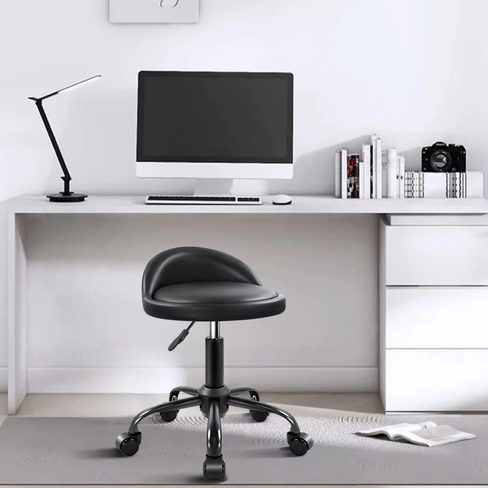 KKTONER Taburete rodante con Respaldo, Altura Ajustable, Silla Giratoria, Piel sintética, Pequeño (Negro)