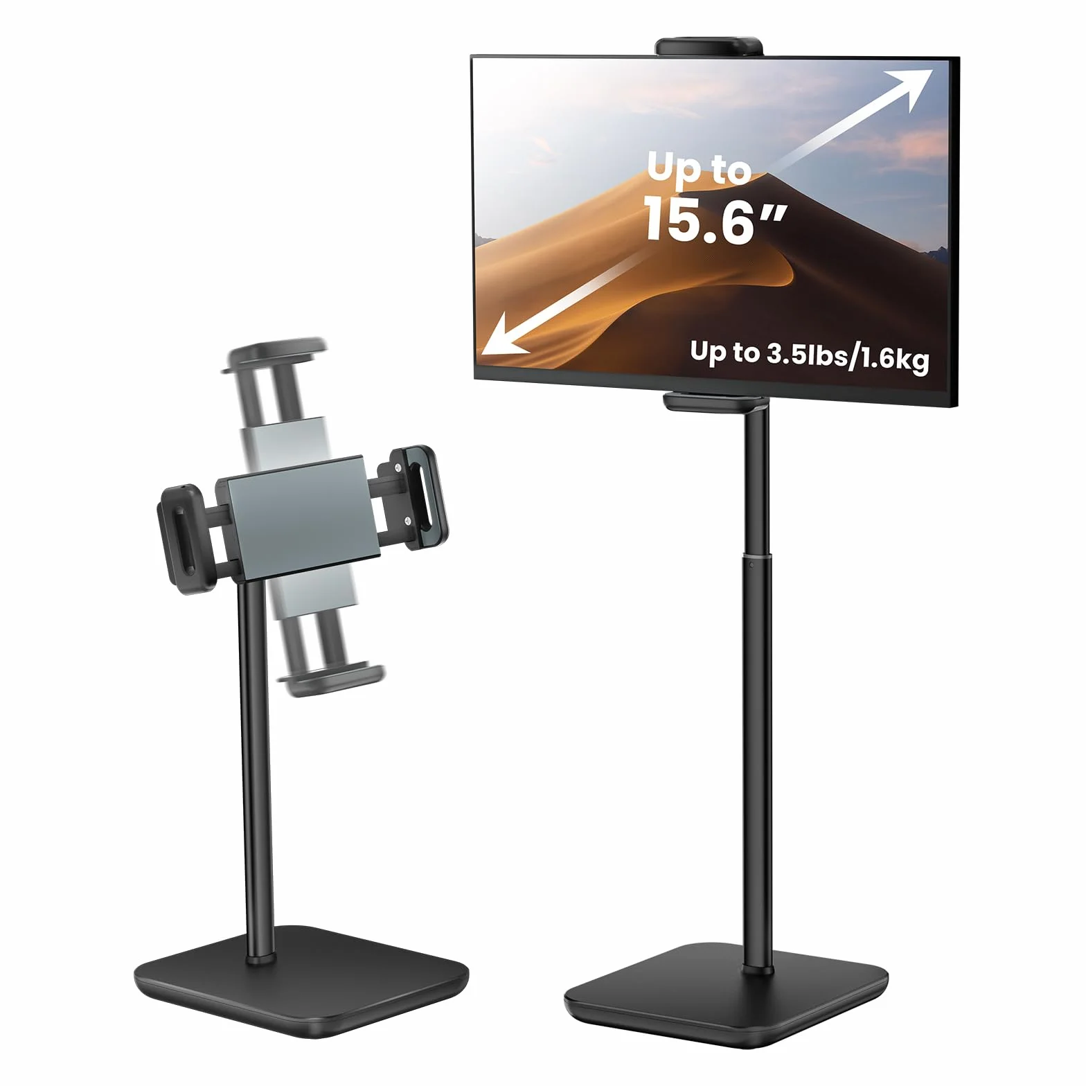 tounee Soporte para Monitor portátil y Tableta, Capacidad de Carga de 2 kg, Altura Ajustable hasta 46 cm, universalmente Compatible con Dispositivos de 4,7 a 16 Pulgadas (iPad, iPhone, Kindle)-Negro