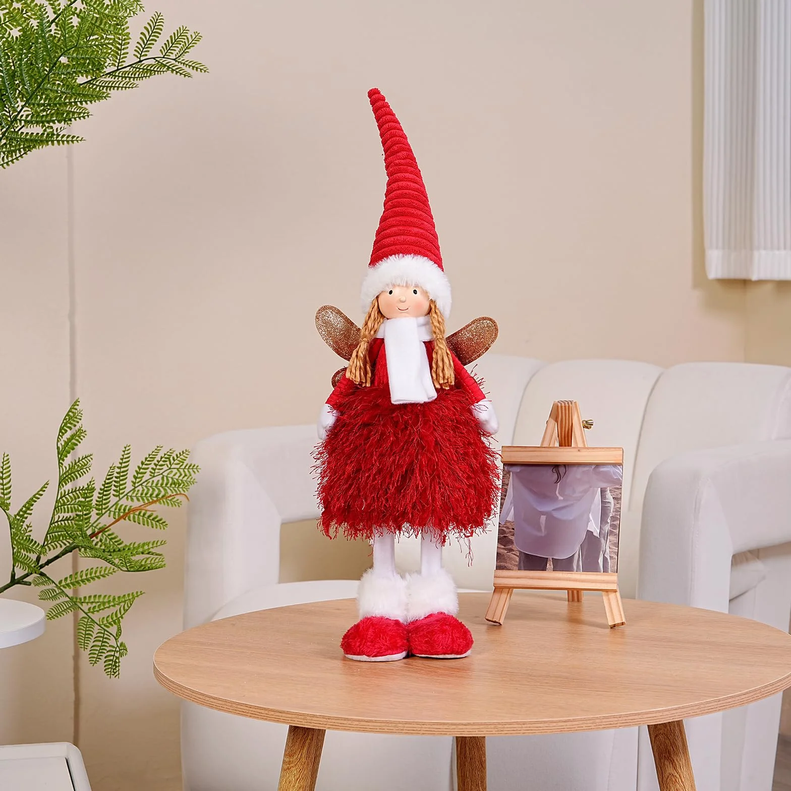 Figura de hada de ángel de tela decoración navideña rojo para interior