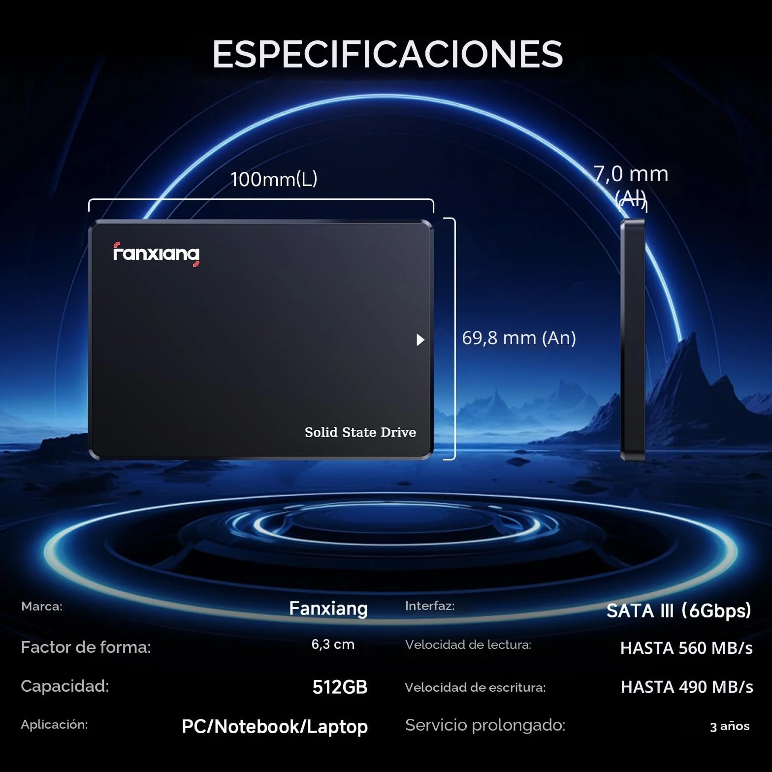 fanxiang SSD 512GB SATA III 6Gb/s 2,5", 560 MB/s de Lectura, SATA SSD 512GB, Disco Duro Interno para Conpatible con computadoras de Escritorio y portátiles
