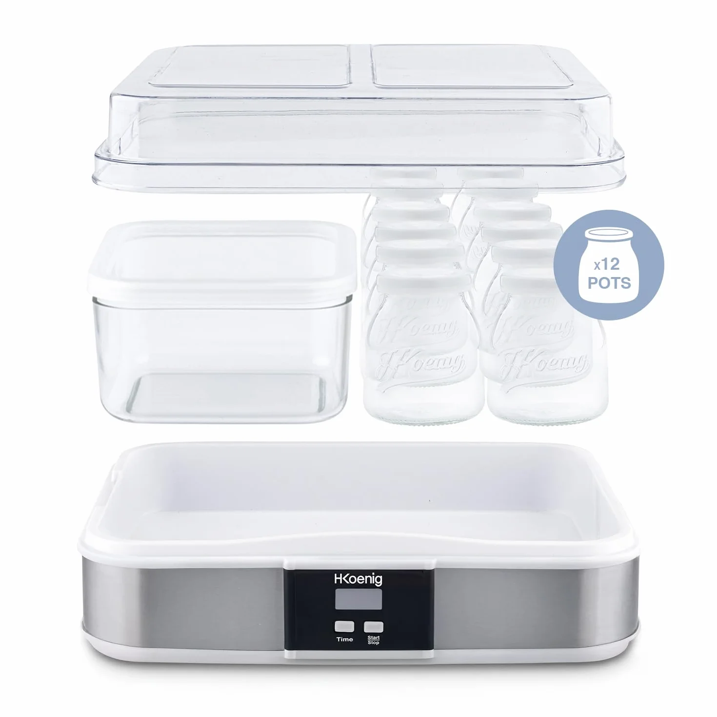 H.Koenig ELY120 Yogurtera 12x160ml 1x1200ml Programable LCD Acero Inoxidable 21.5W