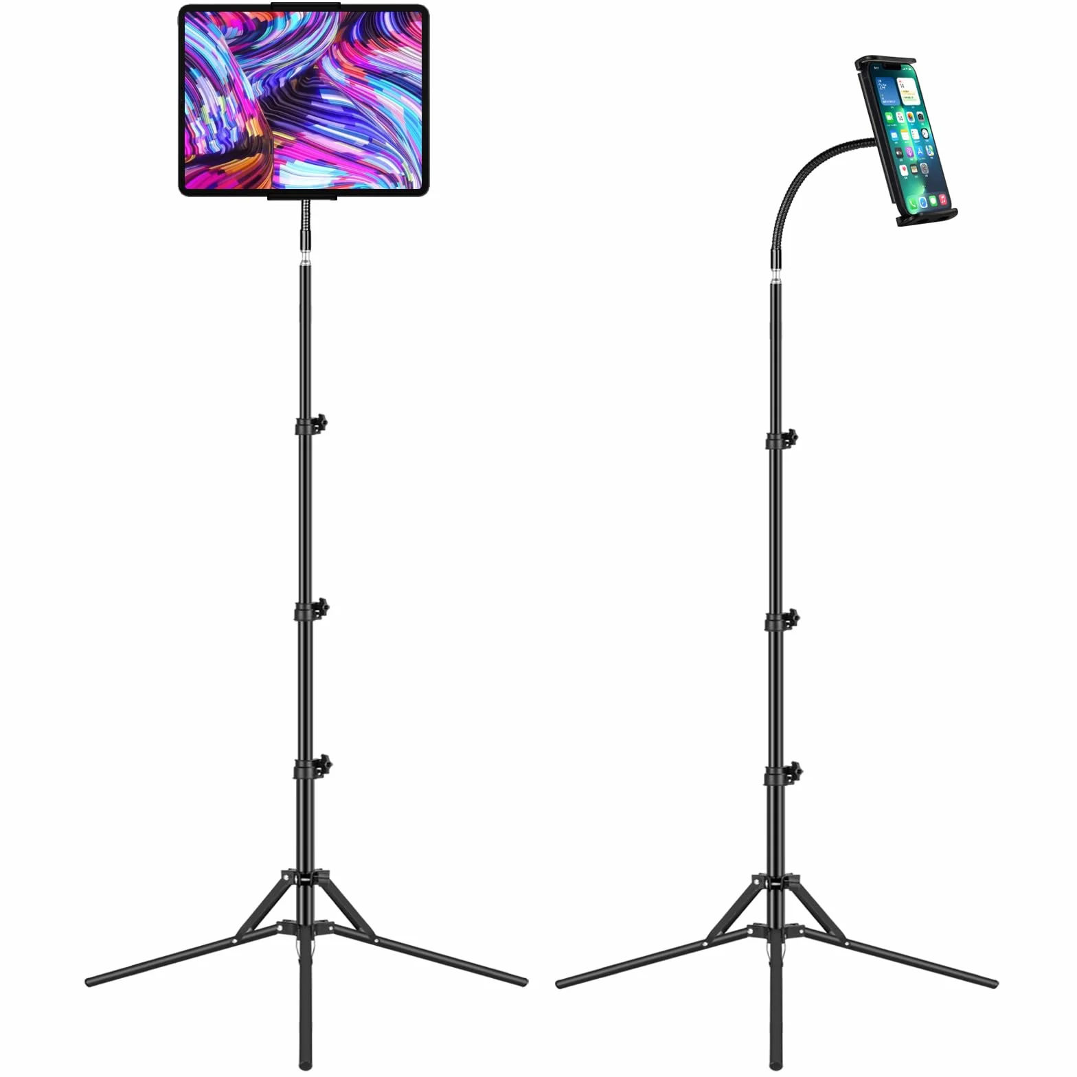 SAMHOUSING Trípode para Tablet de 4,5 a 13 Pulgadas, Altura Ajustable hasta 65 Pulgadas, Soporte para Tablet para iPad Pro 12,9, iPad Air Mini, iPhone, Tablet de 4,5 a 13 Pulgadas