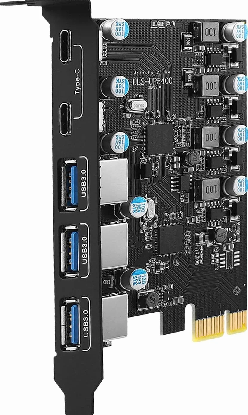 Tarjeta PCIe USB C de 5 Puertos y 25 W de Potencia, Tarjeta de expansión PCI Express USB 3.0 de 5 Gbps (3 Puertos Tipo A y 2 Tipo C), Carga rápida para PC de Escritorio