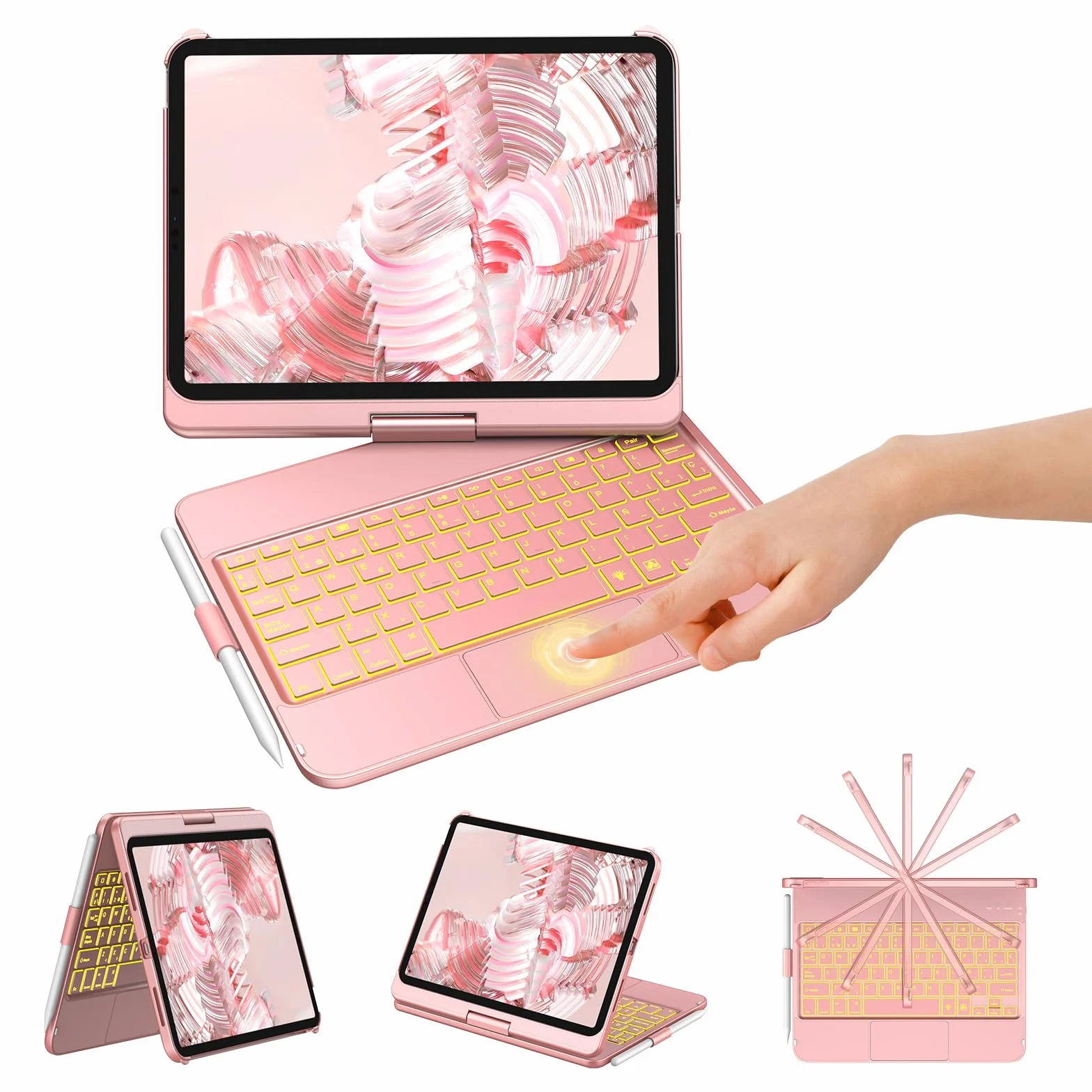 KBCASE Teclado para iPad 10 Generación 2022/11 Generación A16 2025 (10.9/11 Pulgada) con Trackpad, Rotación de 360° Retroiluminado de 7 Colores Bluetooth Magnéticamente Teclado para iPad 10/11 Gen
