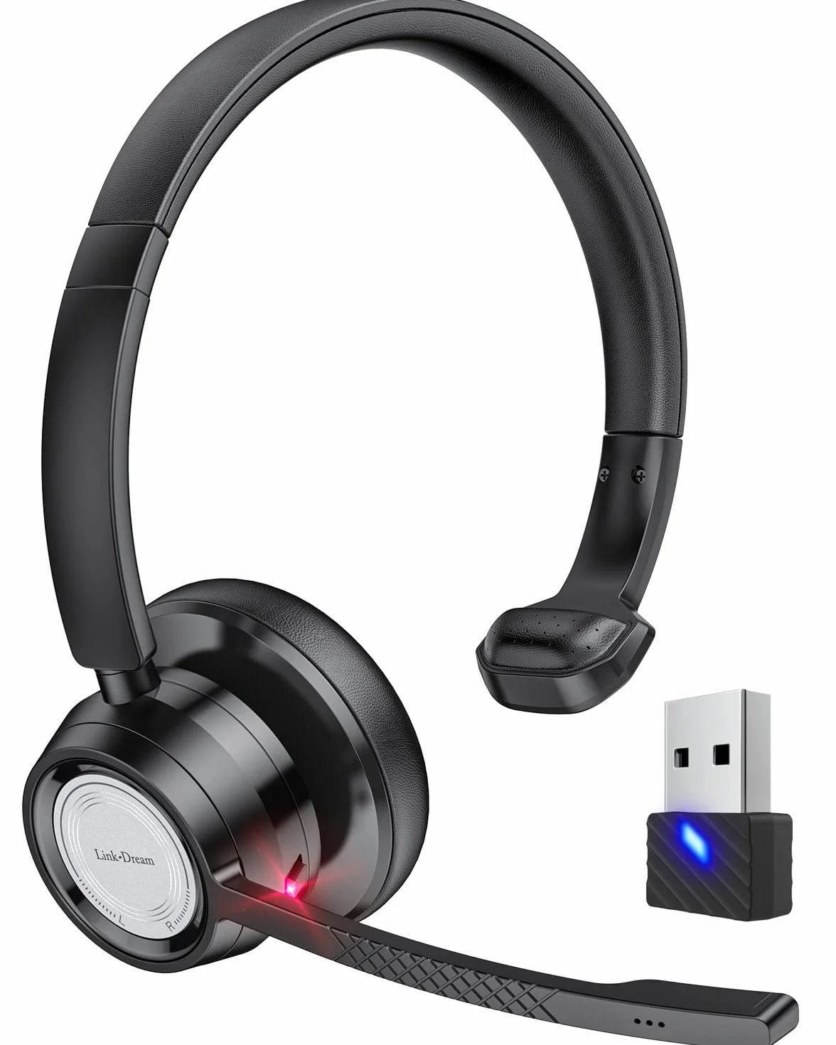 Link Dream Auriculares Inalambricos Bluetooth con Microfono, Cascos con Microfono Auriculares Inalambricos Cancelación de Ruido y Mic Mute con Adaptador USB para Call Center, Oficina, Skype