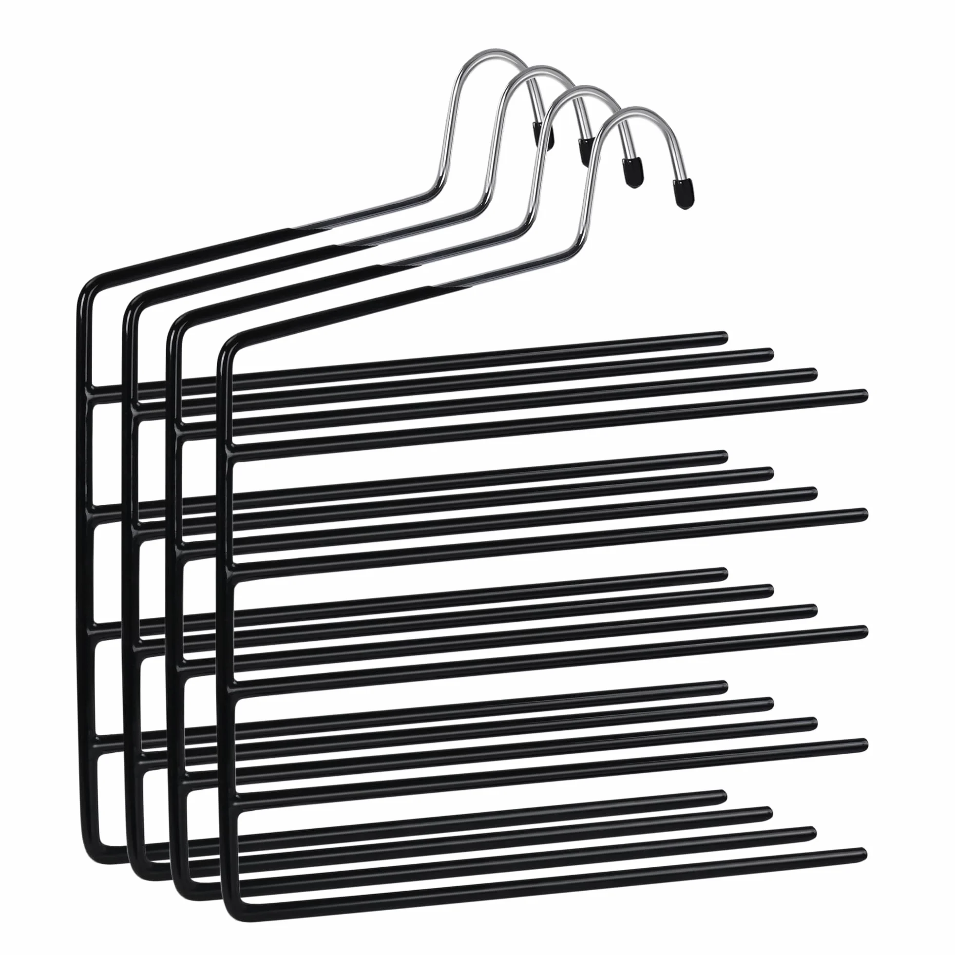 Pack de 4 Perchas para Pantalones, Percha múltiple, 5 Niveles, Ahorrar Espacio, Organizador Perchas, Antideslizante, para Ropa, Vaqueros, Corbatas, Bufandas, Vestidos, Toallas