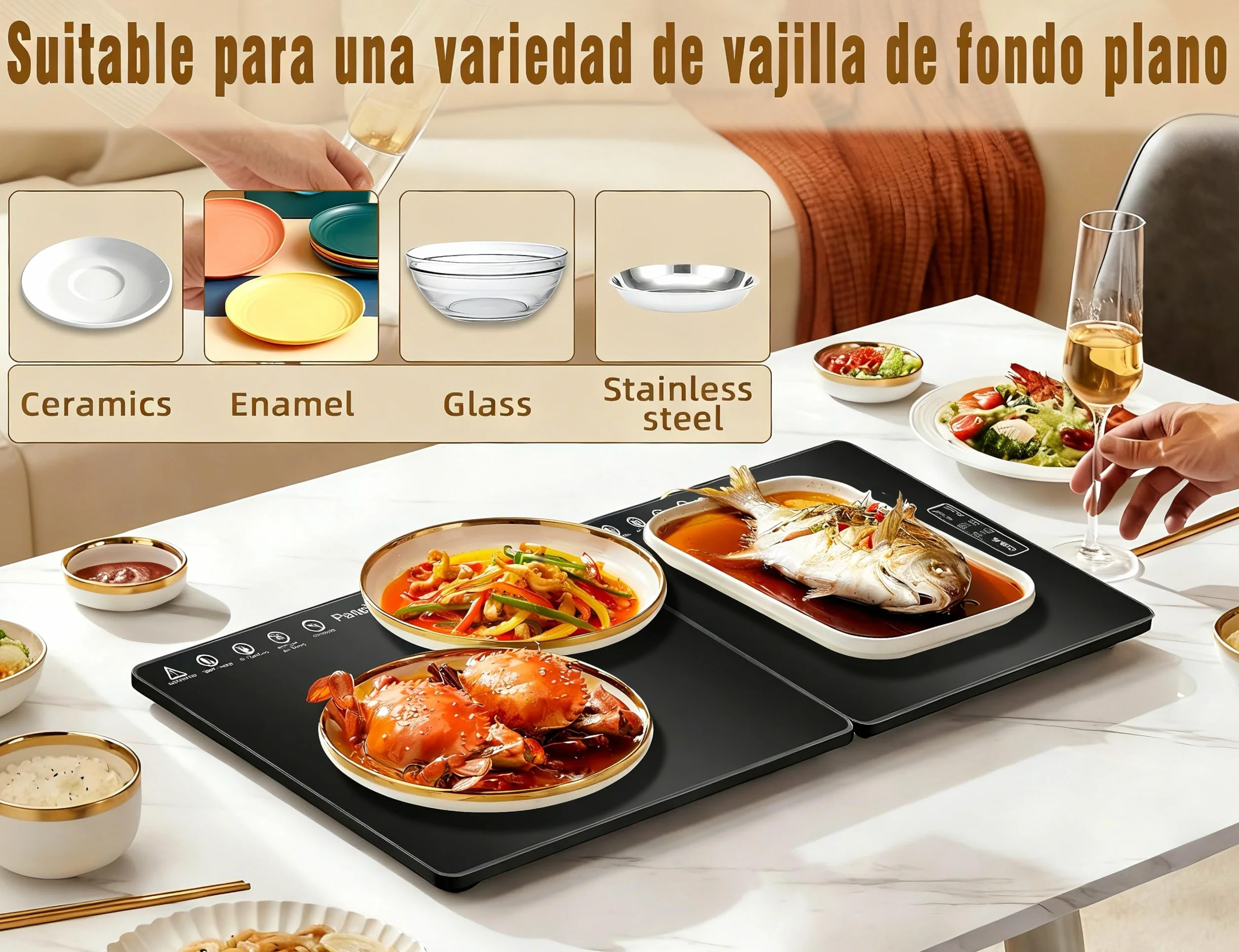 Bandeja Calefactora Eléctrica para Alimentos con Temperatura Ajustable, Plegable para Mantener Caliente o Descongelar