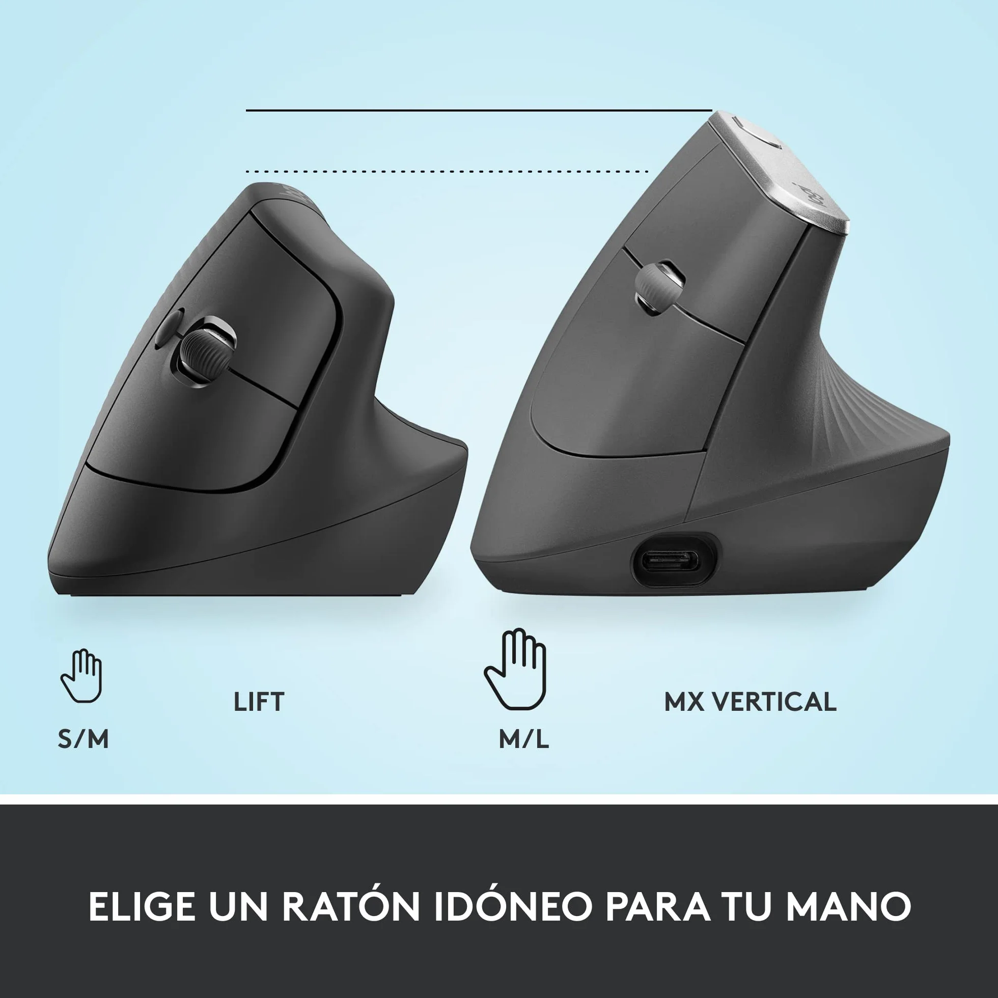 Logitech Lift Ratón Ergonómico Vertical, Inalámbrico, Bluetooth o Receptor Logi Bolt USB, clics Silenciosos, 4 Botones, Compatible con Windows/macOS/iPadOS, portátil, PC - Grafito