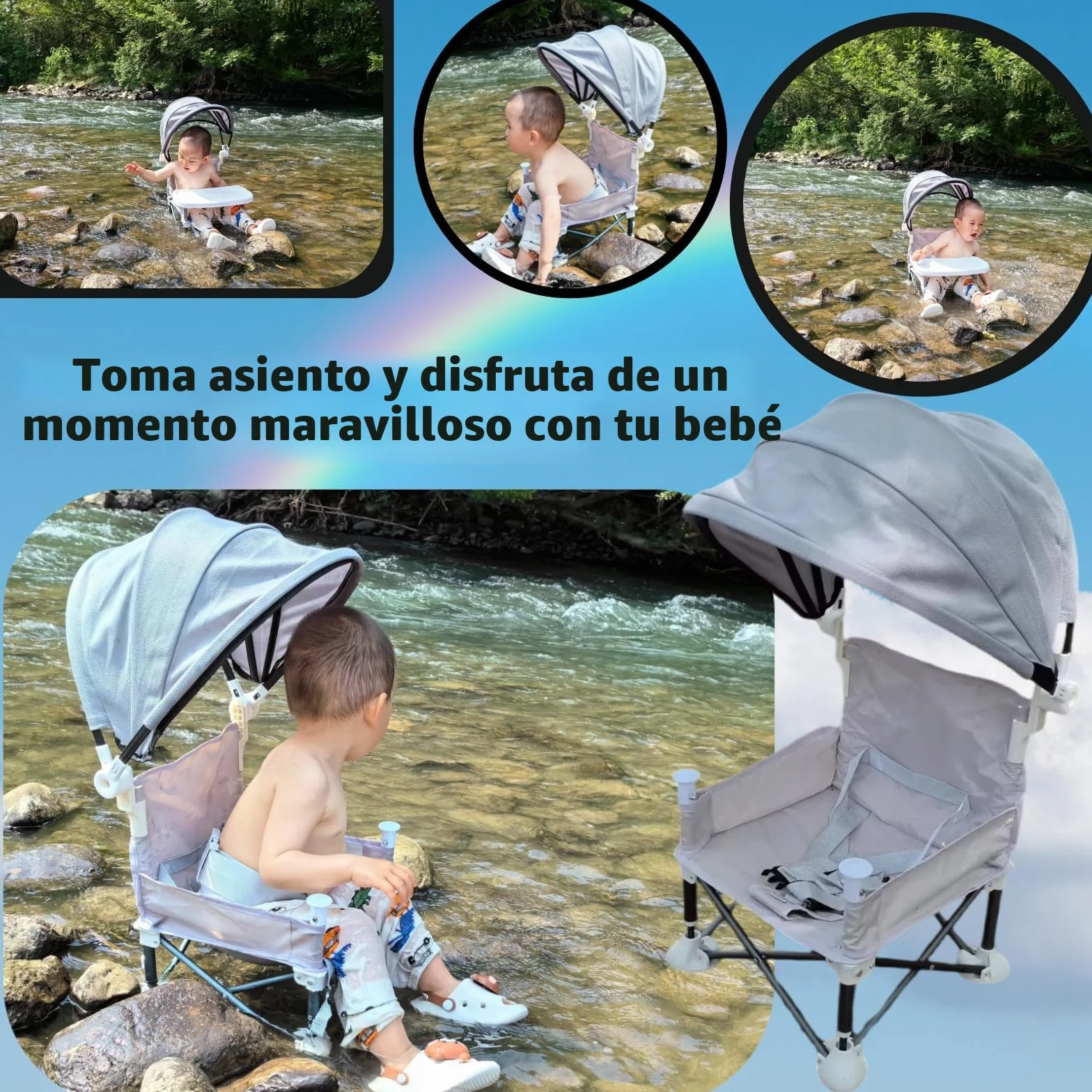 Little Bean Asiento elevador plegable para bebé, silla de comedor portátil con bandeja extraíble