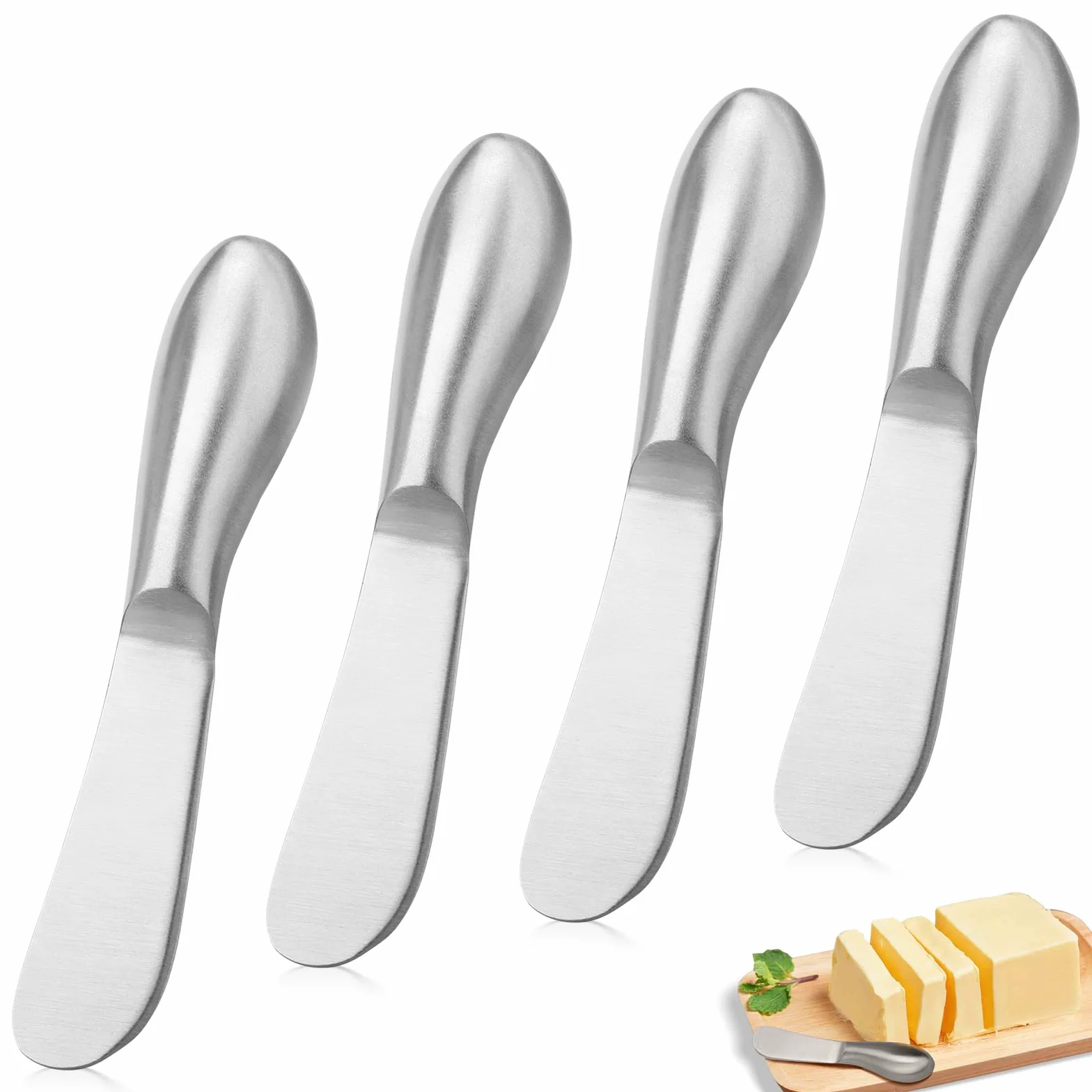 4 Piezas Cuchillos para Mantequilla, Cuchillos para Mantequilla de Acero Inoxidable, Cuchillos para Queso, Utensilios de Cocina, Cubiertos para Pastelería con Queso y Mantequilla
