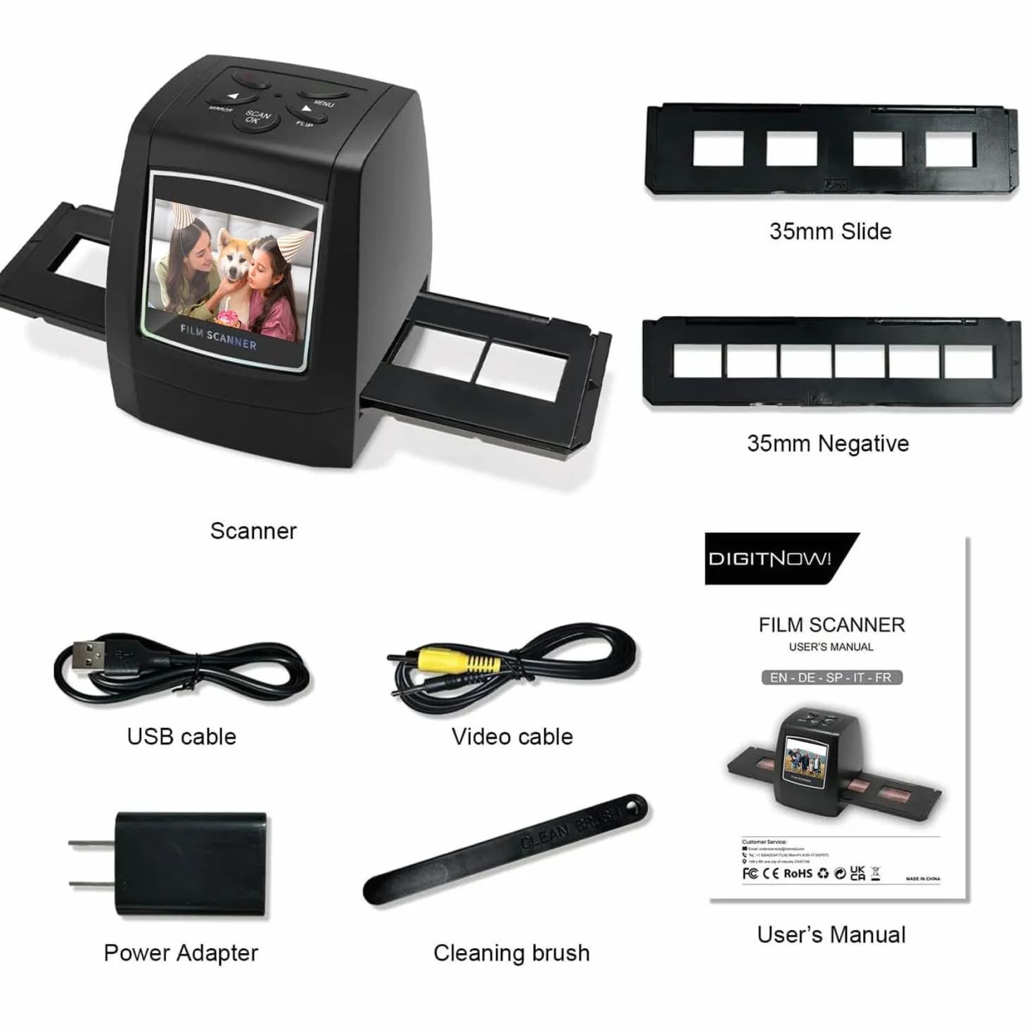 Escáner de película para 35mm Negativos y Diapositivas, Escáner de Alta resolución con 2,4" LCD, Convertidor No se Requiere PC y Software