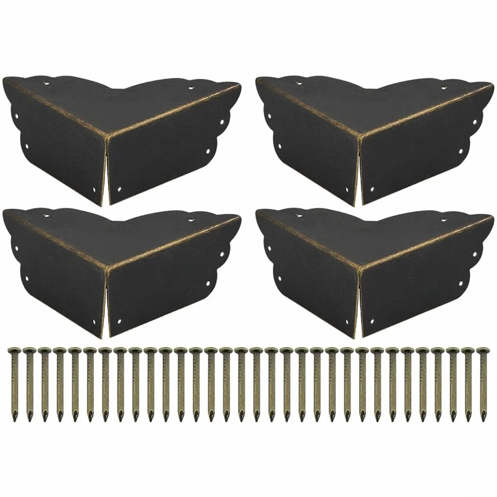 Yuanpgky protectores de esquina de metal bronce hierro antiguo 71x71x30 mm para muebles