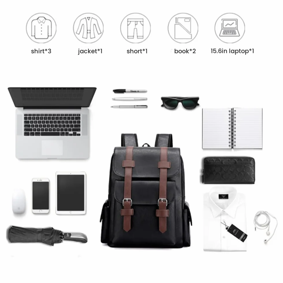 Mochila para hombre, gran capacidad, bolsa para laptop de 15.6 pulgadas, bolsa de hombro de piel sintética vintage para viajes y trabajo