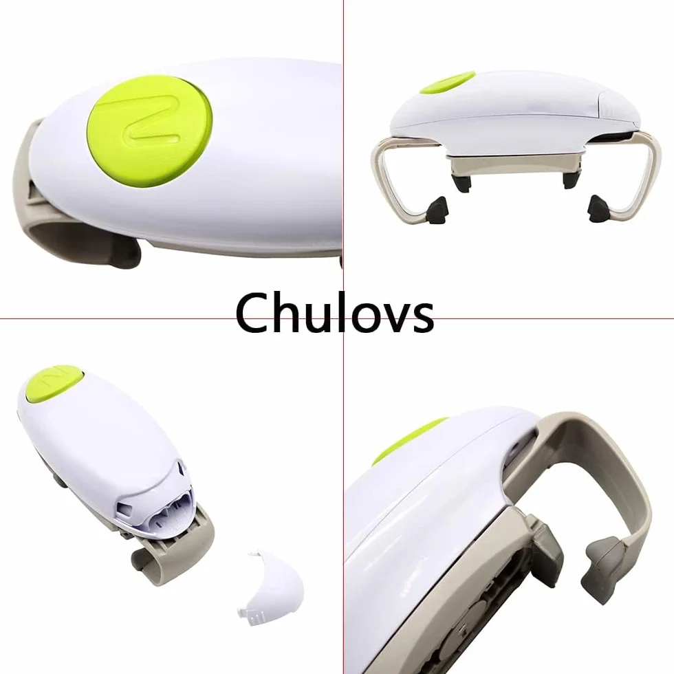 Chulovs Abridor de tarros eléctrico, abrelatas automático, manos libres (blanco)