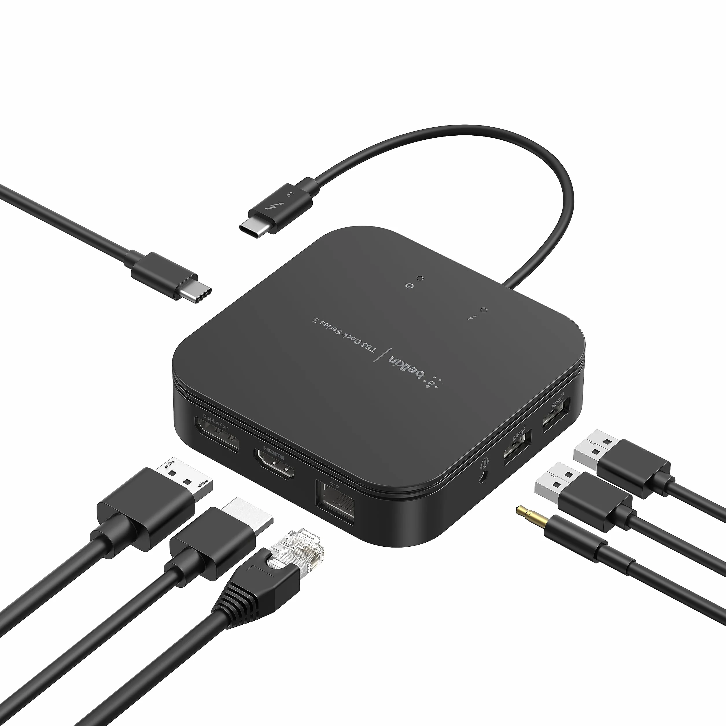 Belkin base dock Thunderbolt 3 estándar con cable Thunderbolt 3 (conector dock Thunderbolt para Mac y Windows), dos pantallas 4K a 60 Hz, transferencias de 40 Gbps, carga de salida de 60 W | Base USB-C, pantalla dual, hub de expansión para laptop, MacBook
