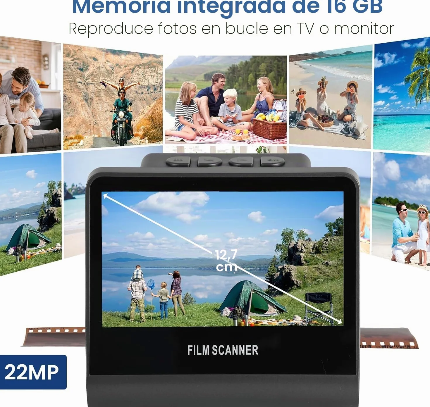 22MP Escáner Digital de Película y Diapositivas con Gran Pantalla LCD de 5 Pulgadas- Escaner Negativos Convierta Negativos y Diapositivas de 35 mm, 126 y 110 en Fotos Digitales JPEG de Alta Resolución