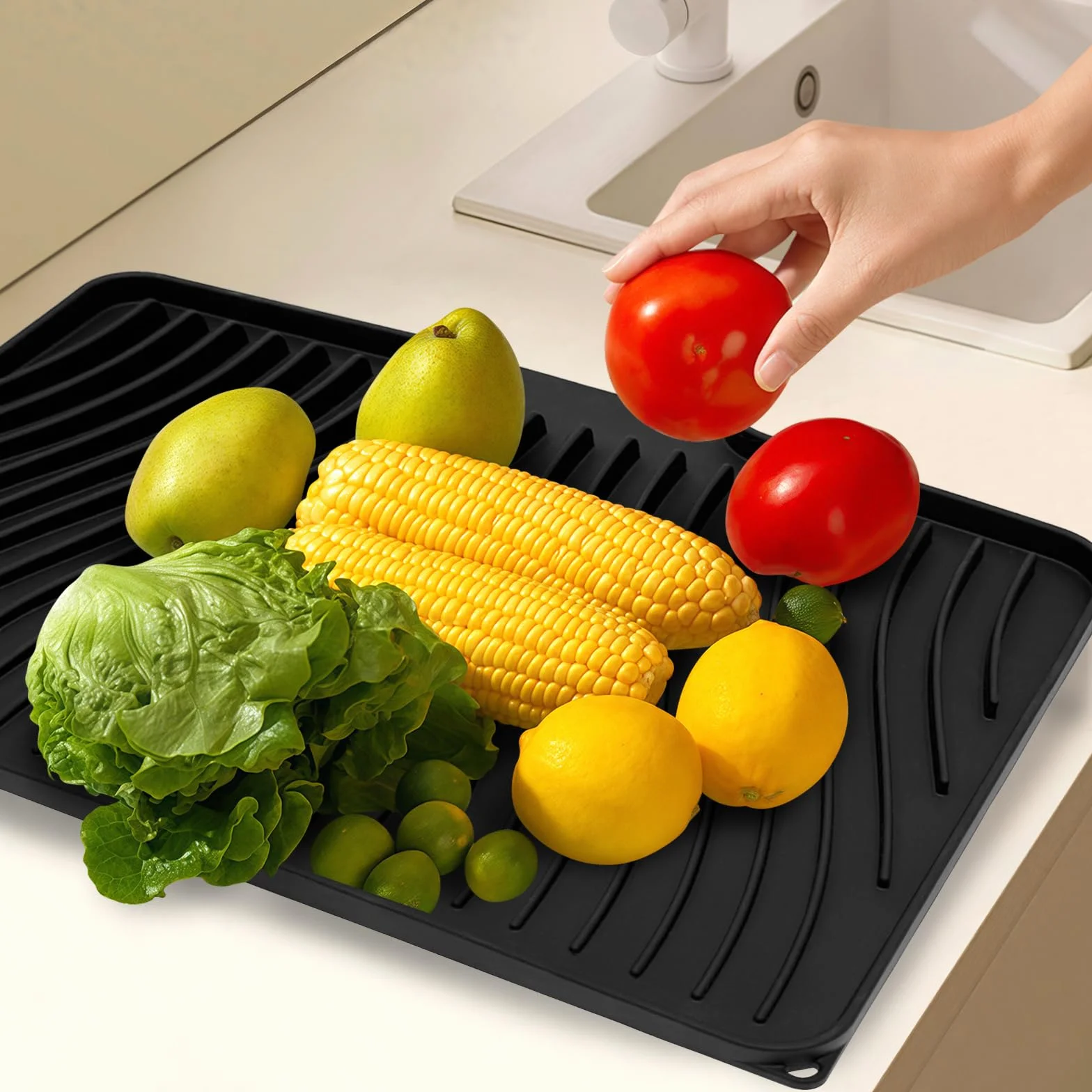 Alfombrilla Escurreplatos Silicona 50x40 cm Antideslizante Resistente Calor Sin BPA Negro