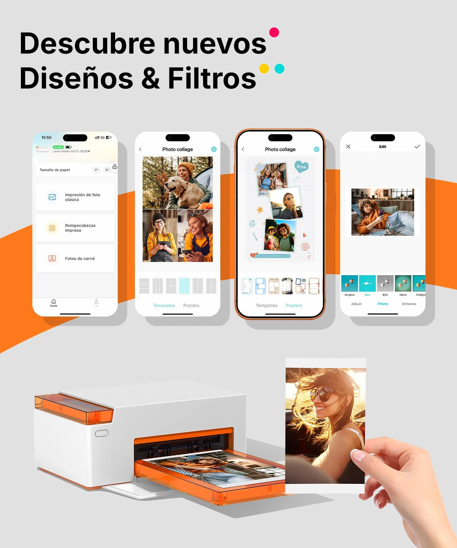 Liene Amber M110 Impresora de Fotos para Móvil Portátil con 60 Hojas 10x15 cm + 20 Adesivos 7.7 cm + 2 Cintas – Tecnología de Sublimación Térmica, Bluetooth, para iPhone y Android