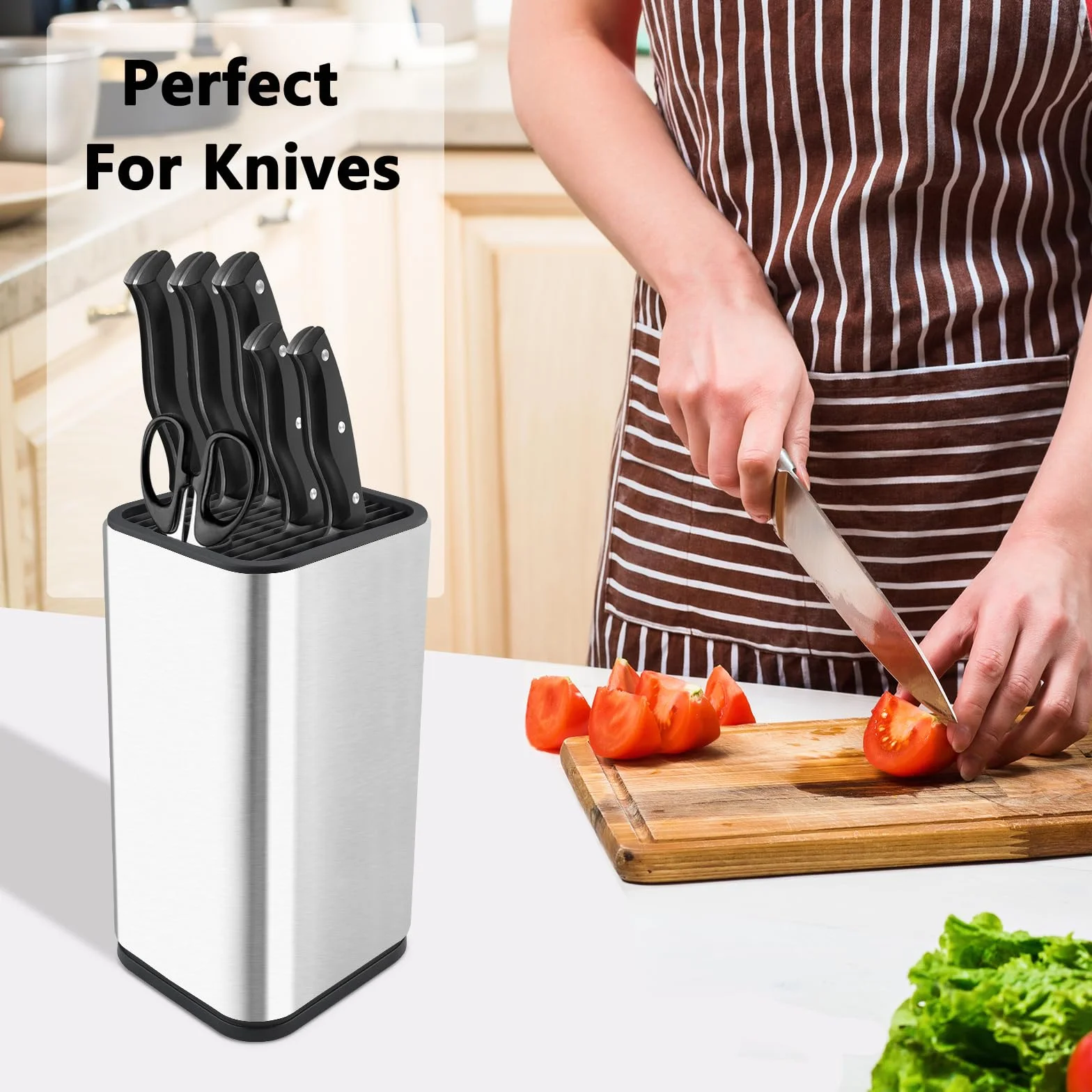 Soporte Cuchillos Cocina Acero Inoxidable para 8 Cuchillos con Ranura Tijeras