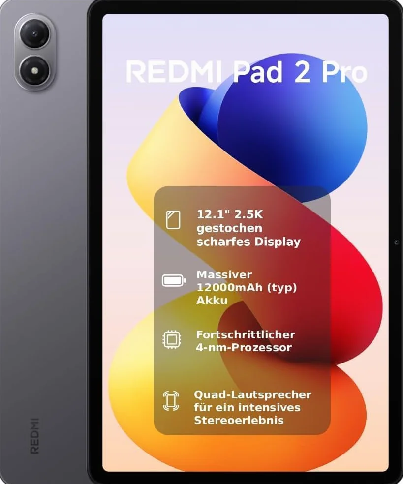 XIAOMI REDMI Pad 2 Pro, 8+256 GB, Pantalla de 12,1" 2,5K 120 Hz, batería Gigante de 12 000 mAh (típica), procesador de 4 NM, conectividad sin interrupciones, Gris Grafito, WiFi