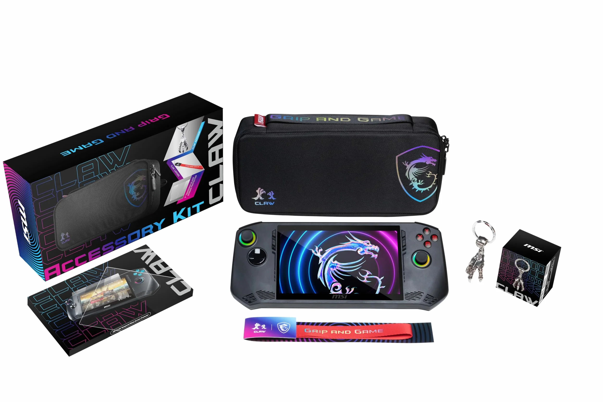 MSI Claw Kit de Accesorios Claw A1M, Funda de Transporte, Protector Cristal Templado, Correa, Llavero, Negro