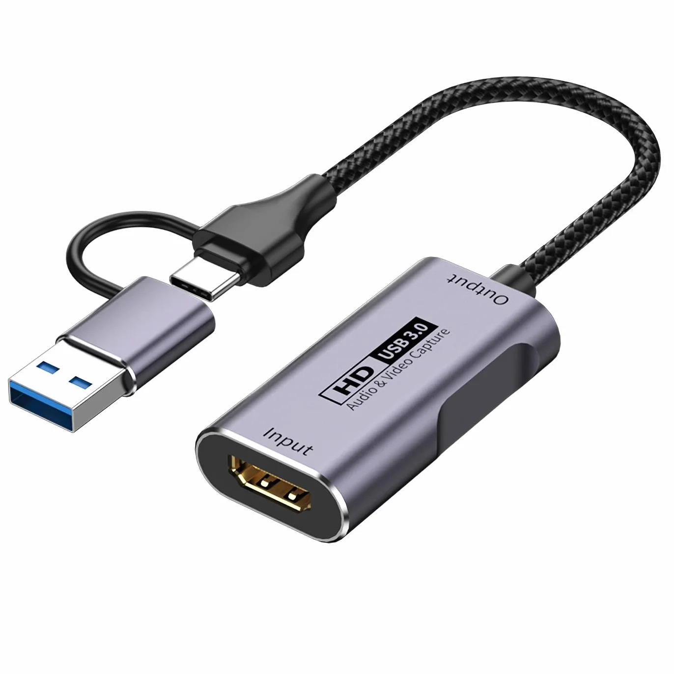 Tarjeta de captura de video 4K HDMI a USB-A/USB-C Tarjeta de captura Full HD 1080P 60FPS USB 3.0 Captura video y grabación de audio para juegos, transmisión, enseñanza, videoconferencia