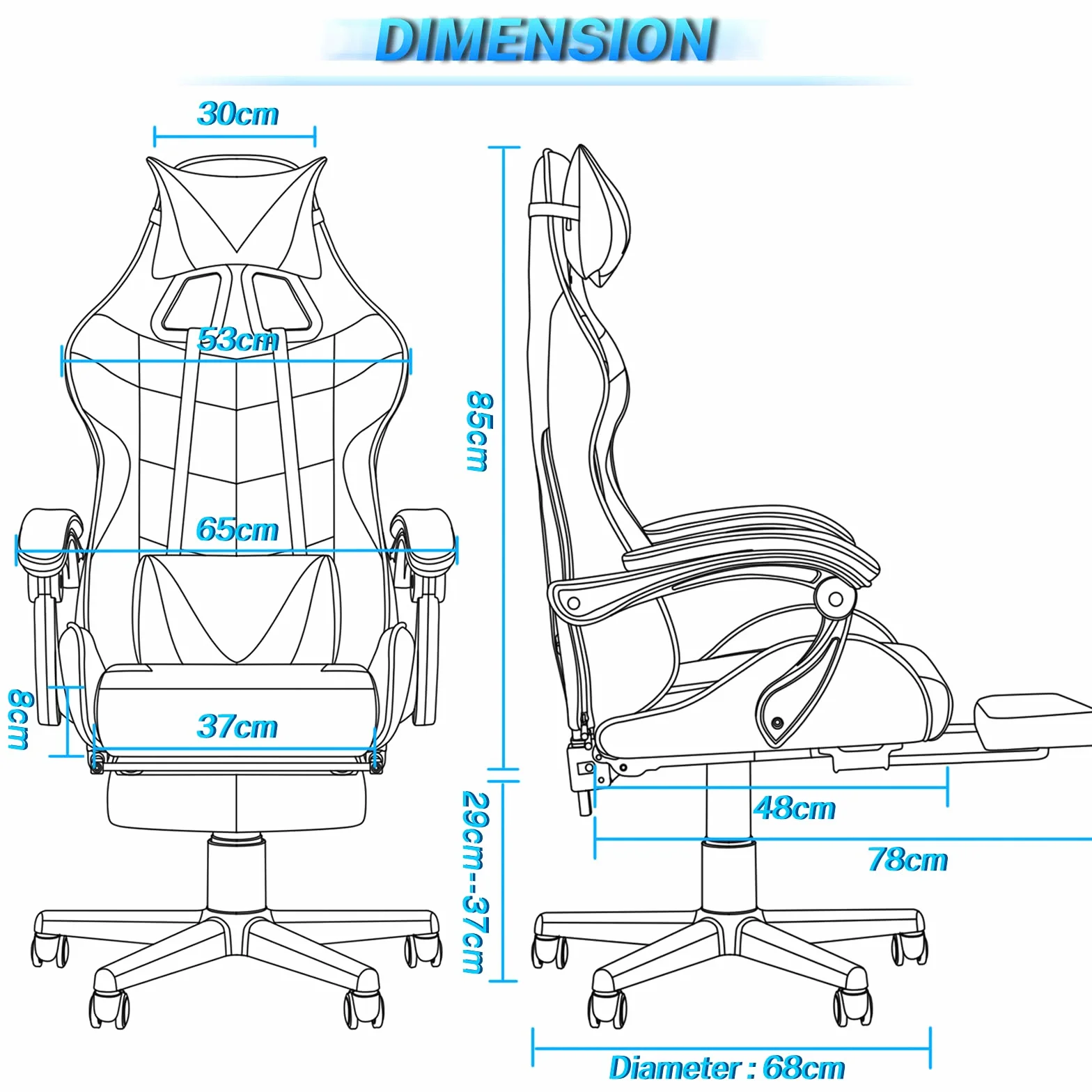 Soontrans Silla Gaming con Masajeador, Reposapiés y Reposacabezas, Cojín Lumbar de Masaje, Sillón Gamer para Livestreaming (Azul)