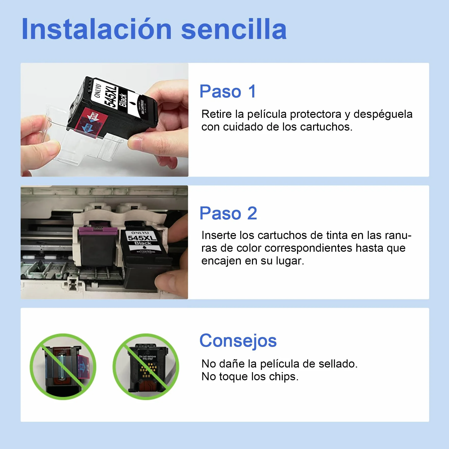 ONLYU PG545XL CL546XL Cartuchos de Tinta Remanufacturado para Canon 545 546 XL Compatible con Pixma TS3350 TS3150 TS3450 TS3351 MG2550S MG2550 MG2950 TR4650 TR4550 TR4551 MX495 (Negra y Color)
