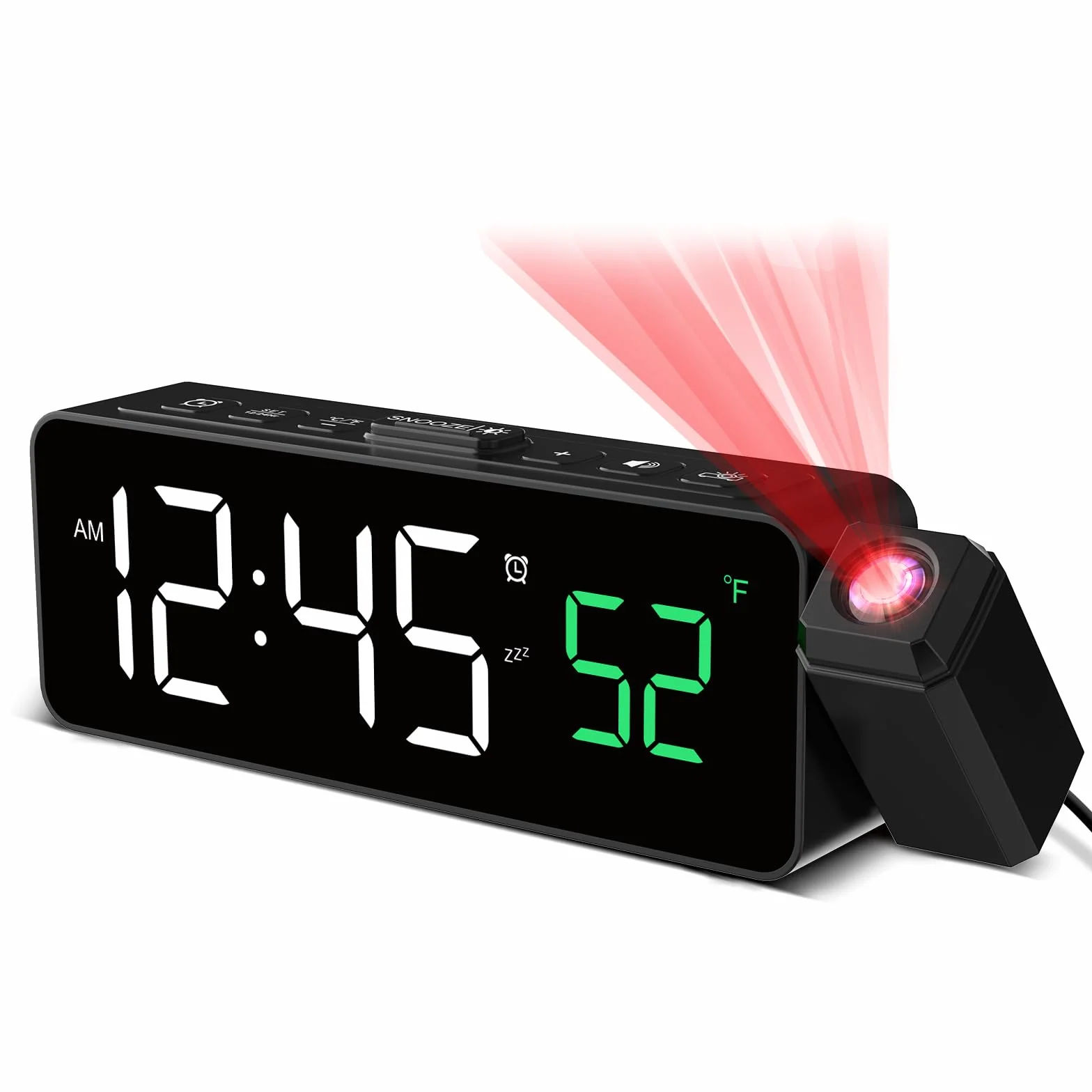 Netzu Reloj Despertador Digital con Proyector 180° Pantalla LED Temperatura Brillo Ajustable