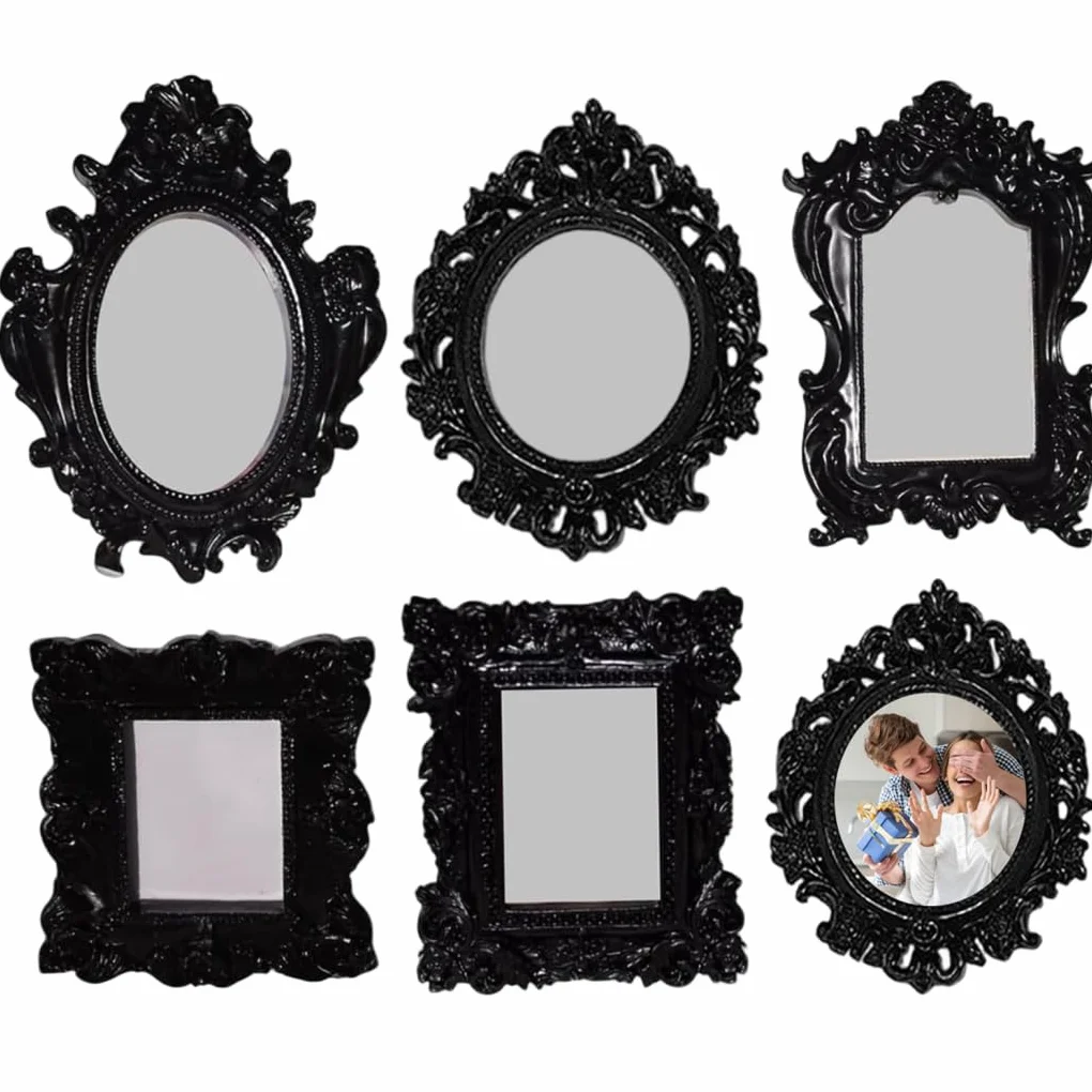 Conjunto de marcos de cuadros antiguos, 5 marcos góticos negros con formas rectangulares ovaladas, decoración de pared Vintage de resina