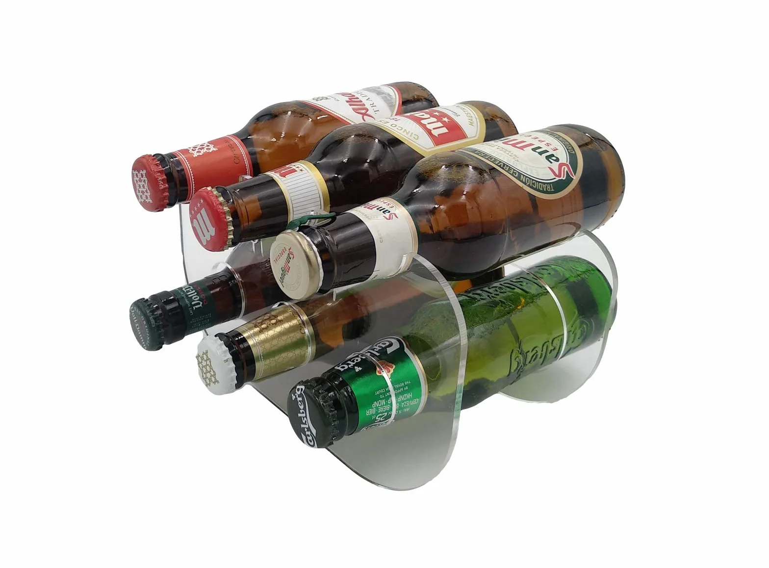 Porta Botellas de Cerveza 250 ml Metacrilato Transparente Capacidad 6 Botellas Soporte Acrílico 2 Unidades