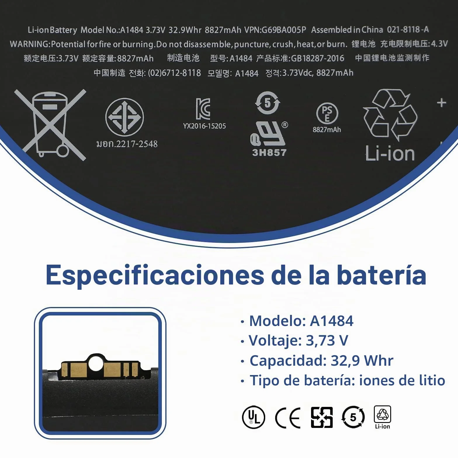 A1484 - Batería de Repuesto Compatible con iPad 2017, A1822, A1823, | iPad 2018, A1893, A1954, iPad Air A1474, A1475, A1476, MD785LL/A MD786LL/A MD787LL/A A MD785 ANTIEE 8827mAh 32.9Wh